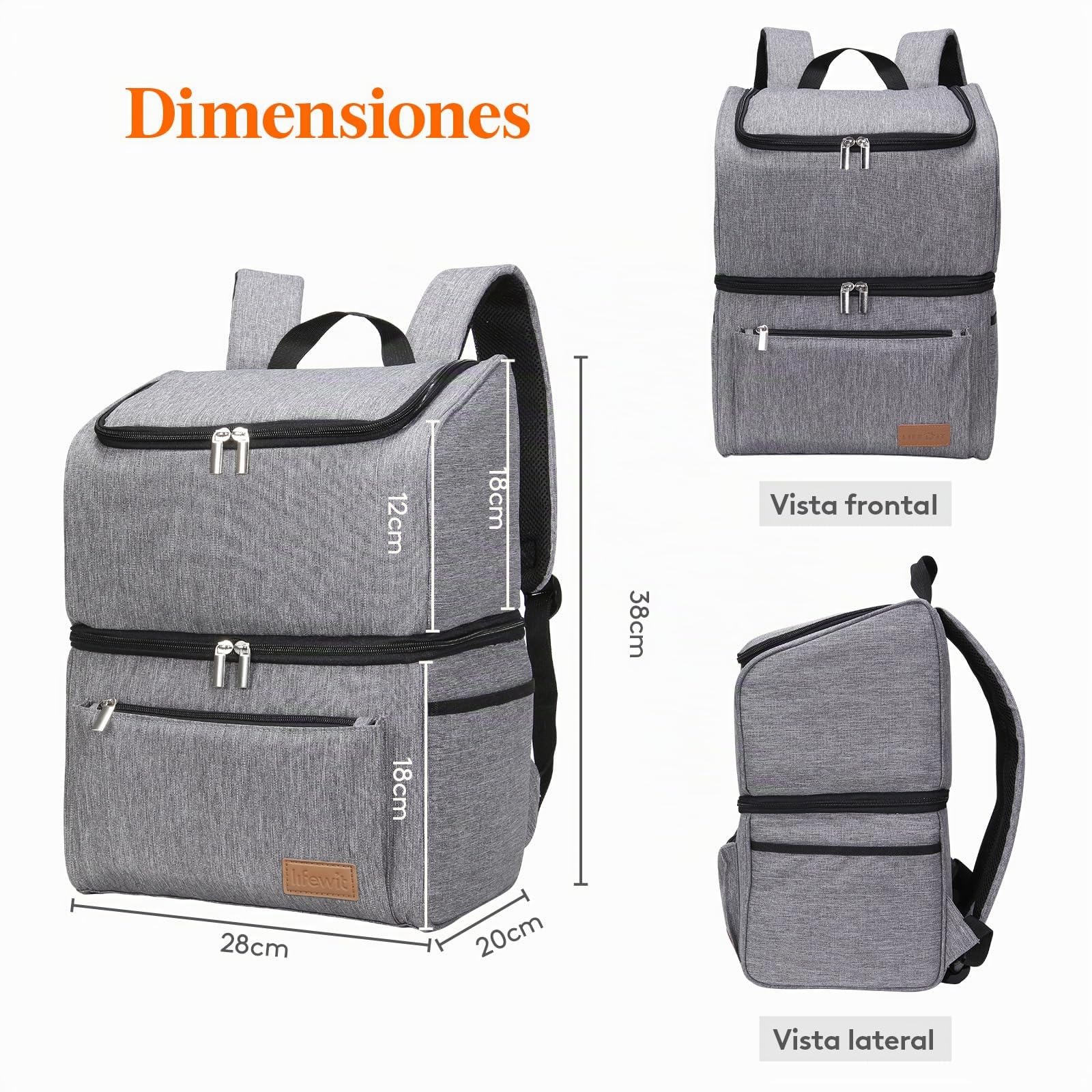 Lifewit Mochila Nevera, Mochila Termica Isotermica Grande, Nevera Portatil Porta Alimentos Doble impermeabilidad, Cooler Bag para Picnic, Playa, Camping, Trabajo, Viajes, Gris, 21L