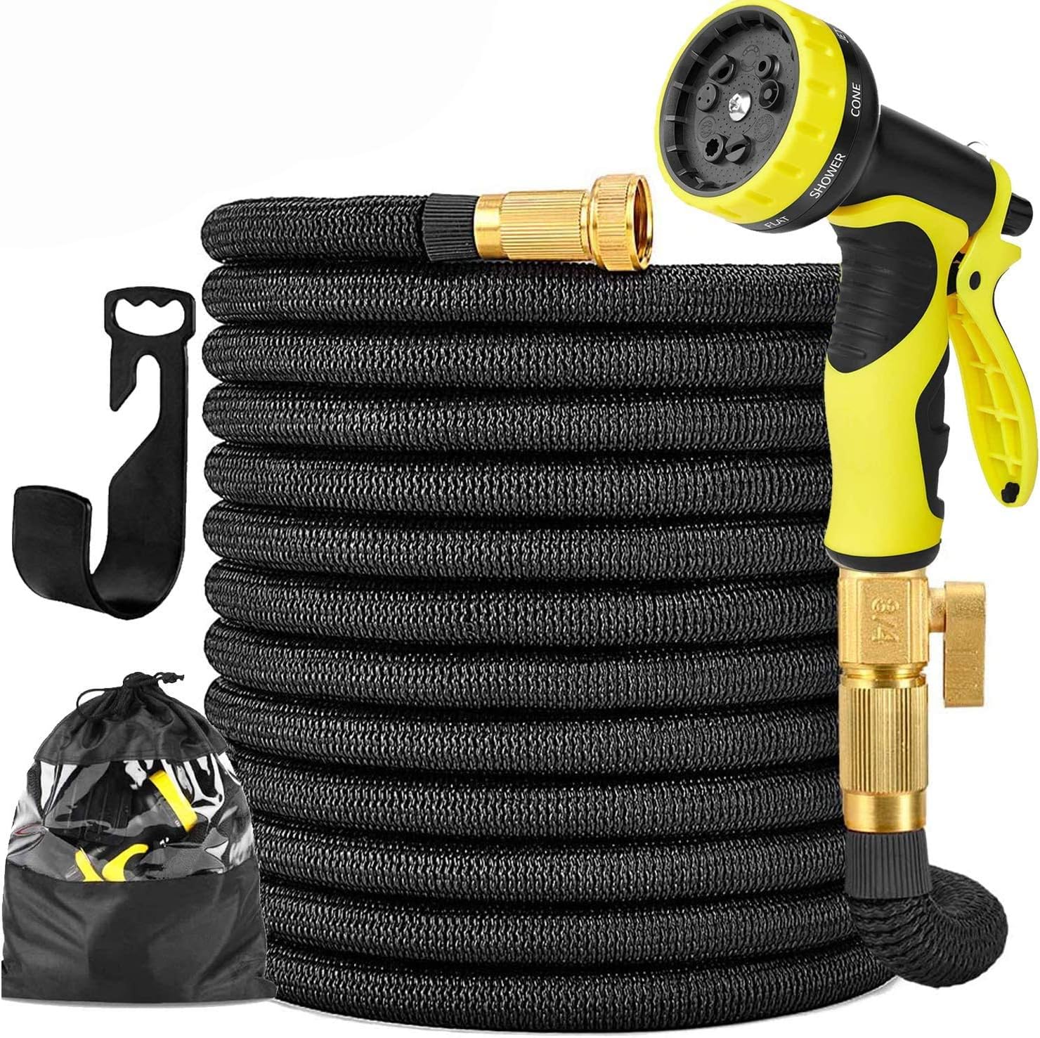 Garden Hose Expandable Garden Hose 100 ft Garden Hose with Triple Layer Latex Core, 3/4" Solid Brass Fittings, 3750 D Extra Strength Fabric 10 Function Spray Nozzle for All Your Watering Need