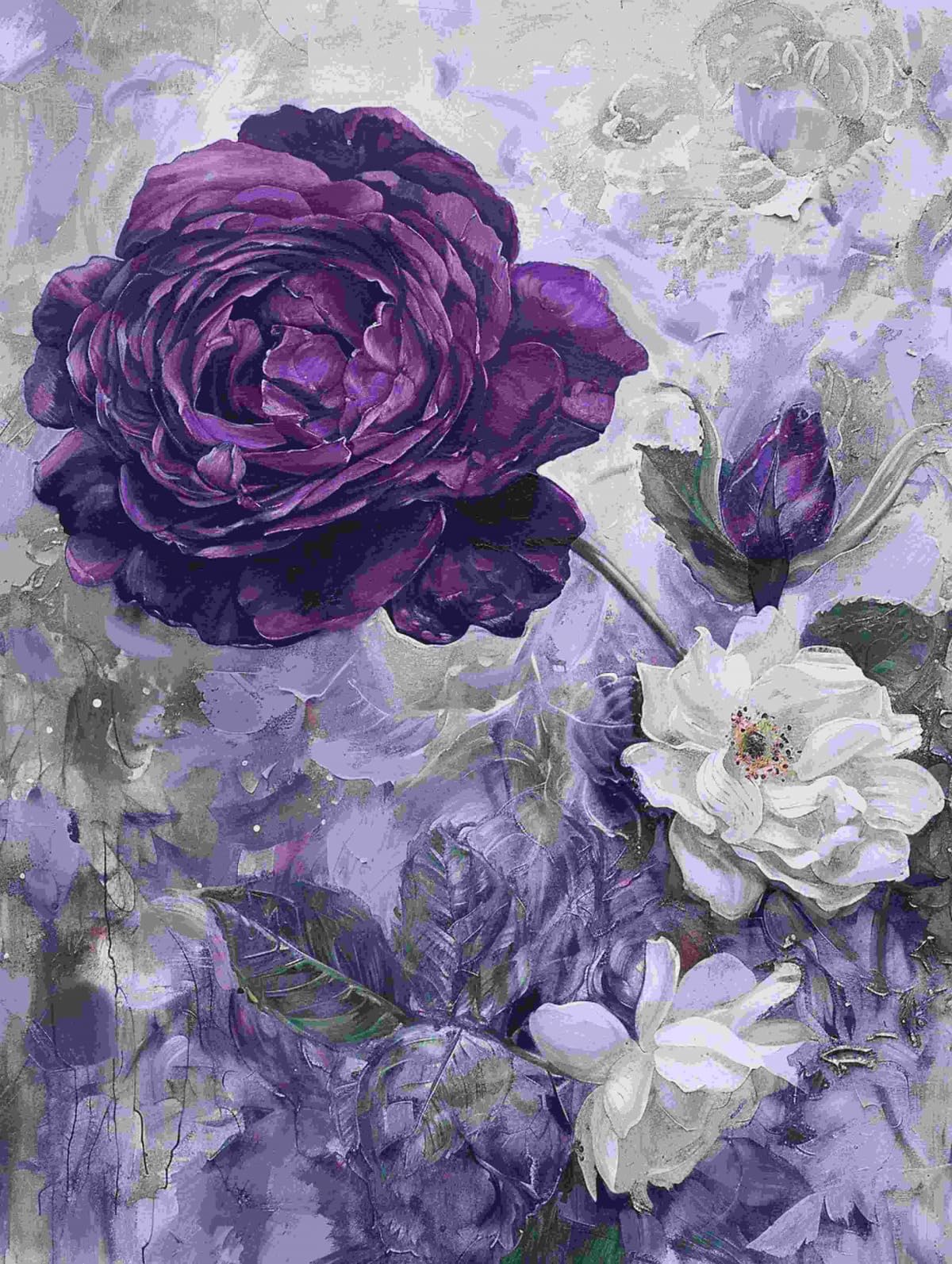 Taxpy 11CT Rosas Moradas Diy Kit Punto De Cruz Flores De Fantasía Kits De Patrones De Punto De Cruz,Kit De Bordado Para Adultos Y Principiantes,Juego De Manualidades 80x100cm