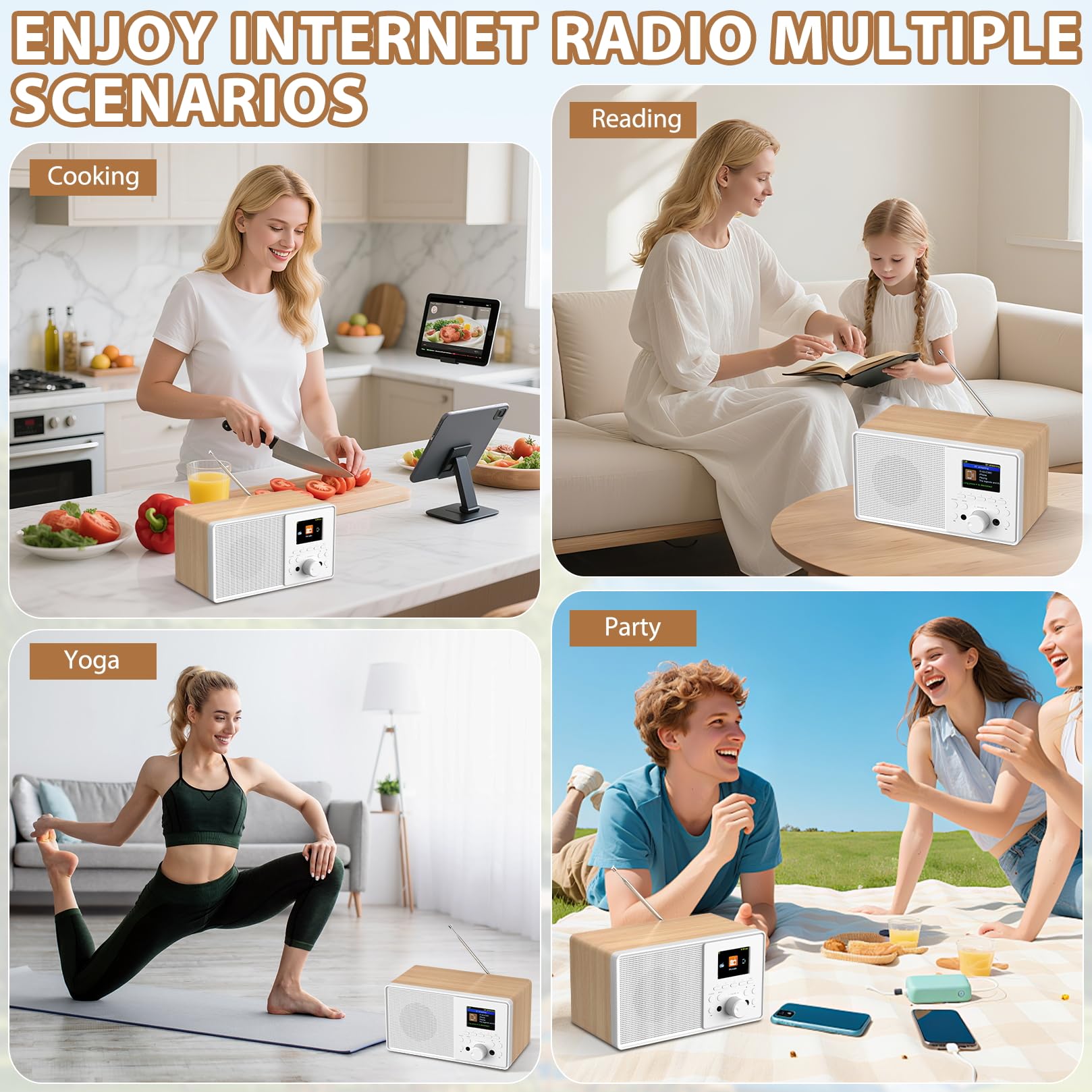 Radio Internet WLAN con DAB+ & FM, radio Bluetooth 5.3, lettore podcast, USB e AUX, oltre 30.000 stazioni radio, EQ e display a colori, telecomando - Smart Radio per soggiorno e giardino (Oak Wood