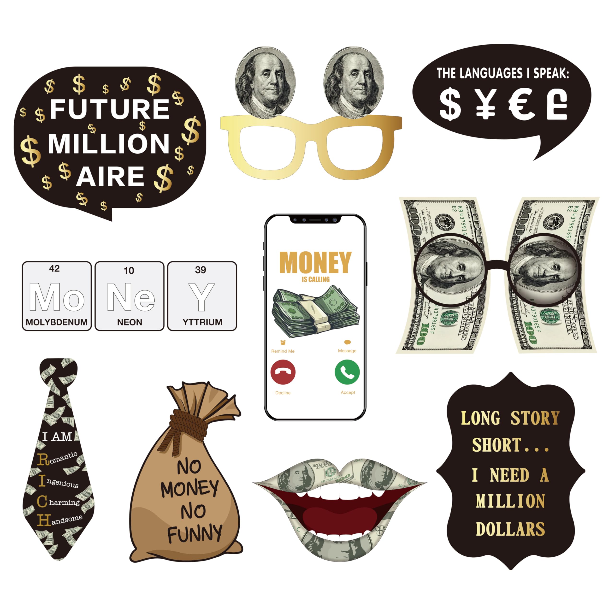 Yiiigoood White Fun Money Party Photo Booth Props Millionnaire Theme Selfie Props Humor Hilarious Currency Symbo Dollar Bill Signs Decorations For Investment Birthday Casino Graduations Bachelorette Party Supplies