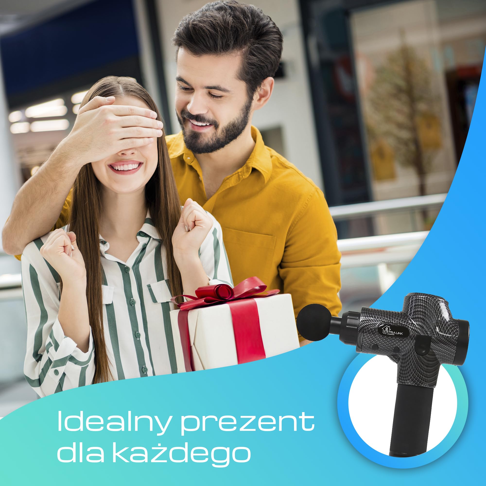 Extralink Massage Gun Pro, Pistolet do masażu, 3800 RPM, 6 końcówek wymiennych, moc 40W, dotykowy wyświetlacz, gniazdo ładujące DC, 30 prędkości, Amplituda 12mm, Masażer mięśni