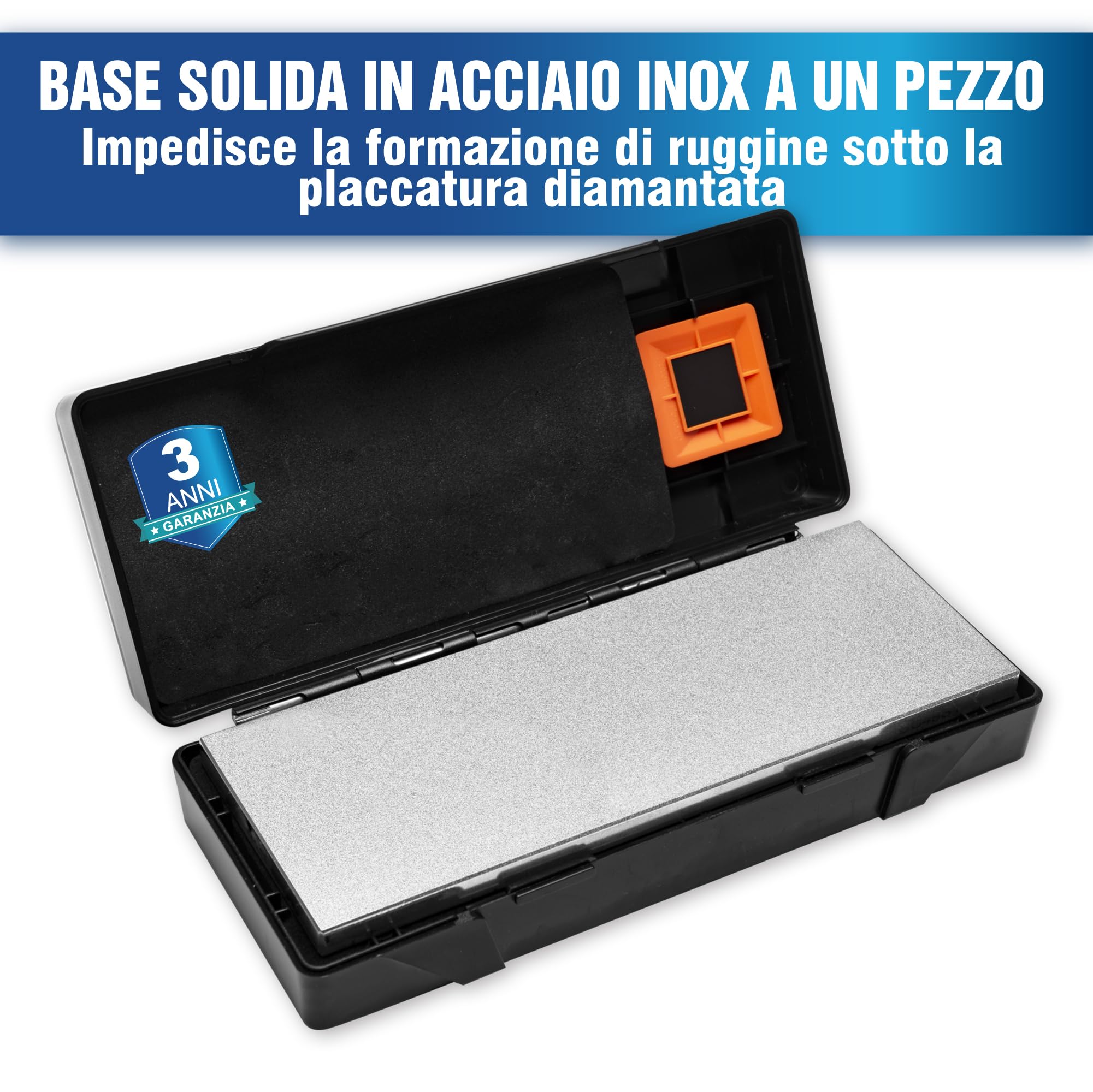 SHARPAL 162N Pietra diamantata bifacciale per affilare coltelli | Grana grossa 325 / Grana extra fine 1200 | Custodia con base antiscivolo e guida angolare (203 X 76 mm)