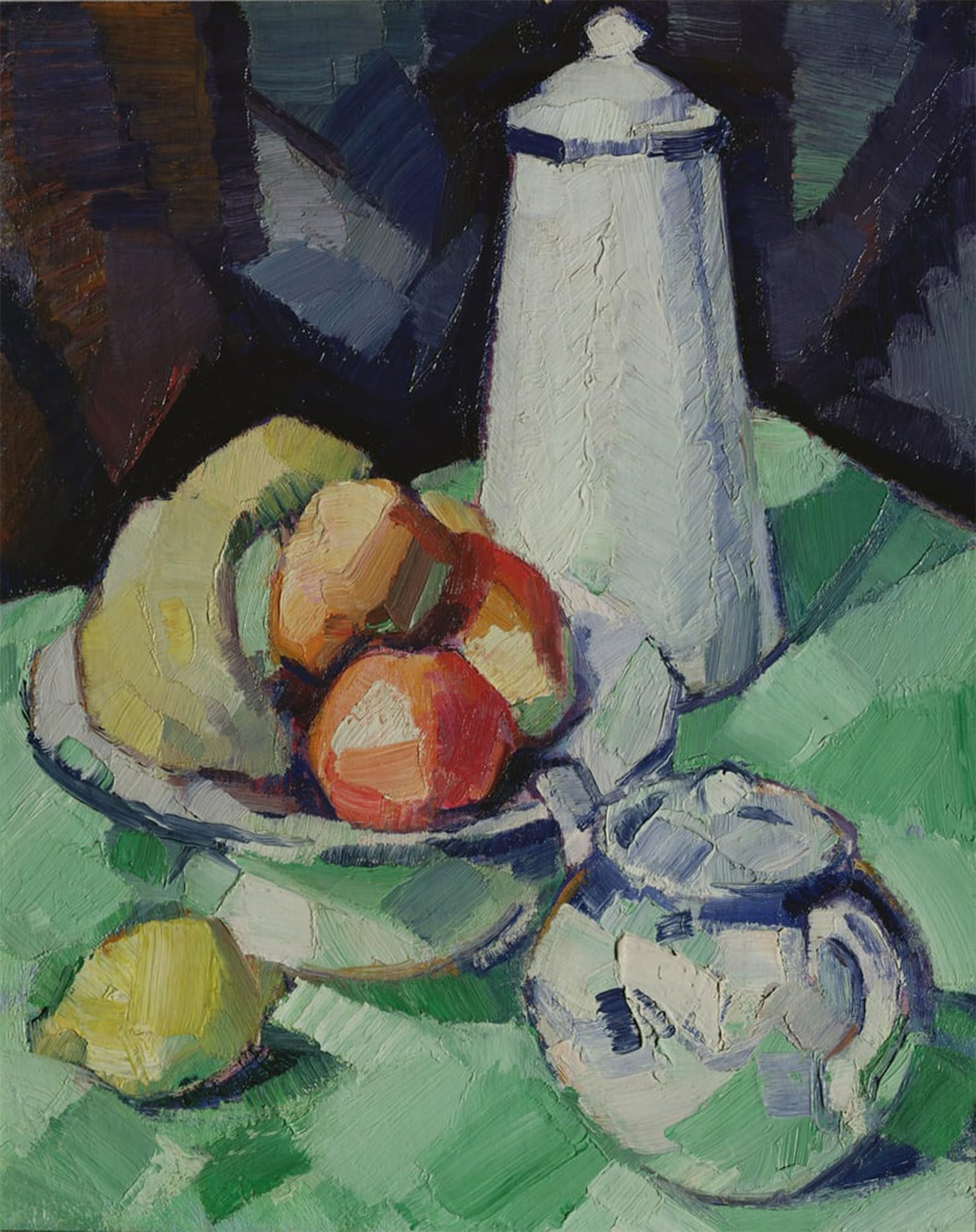 Artxlxxbn No Frame Famous Painting Canvas Artwork Graffiti Print Still Life With Teapot And Fruit On A Green Tablecloth By Samuel John Peploe Portrait Canvas Image For Home Decor 60X90cm