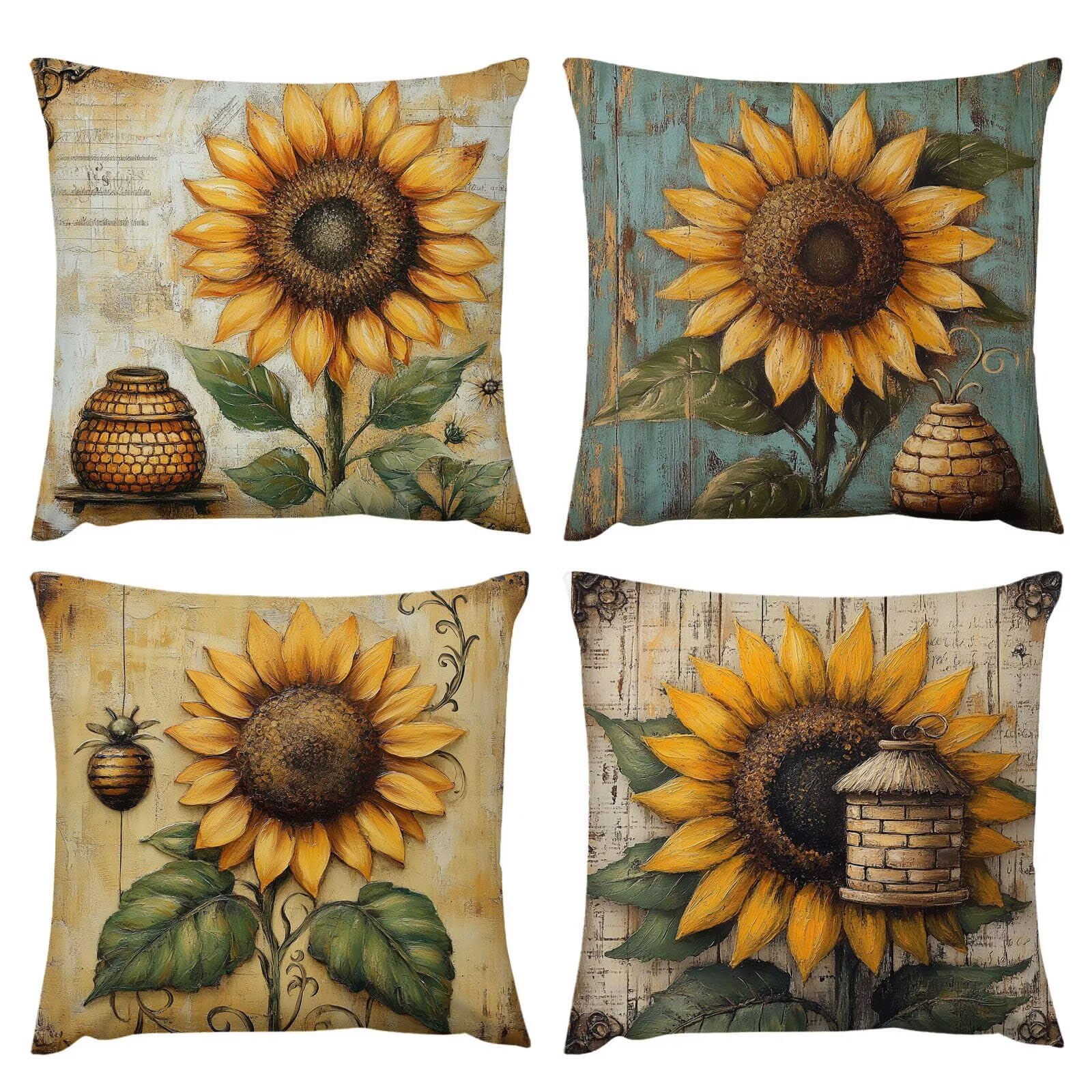 Housses de coussin décoratives 45x45 anti-poussière motif tournesol pour rénover votre canapé