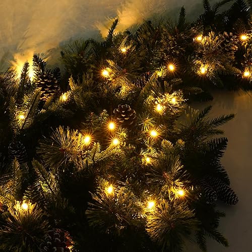 Miniatura 2 de Guirnalda de Navidad preiluminada de 9 pies con luces, guirnaldas para decoración de Navidad con 243 ramas y 50 luces LED cálidas, para manto,