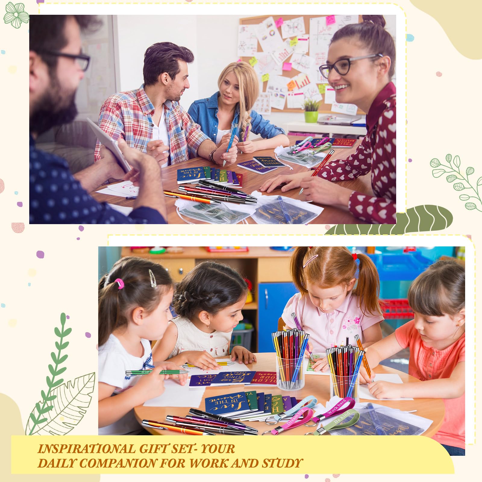 Pajean 128 cuadernos motivacionales a granel, regalos inspiradores, bolígrafos, llaveros de afirmación positiva, bolsas de organza para estudiantes, profesores, empleados, escuela, oficina, premios