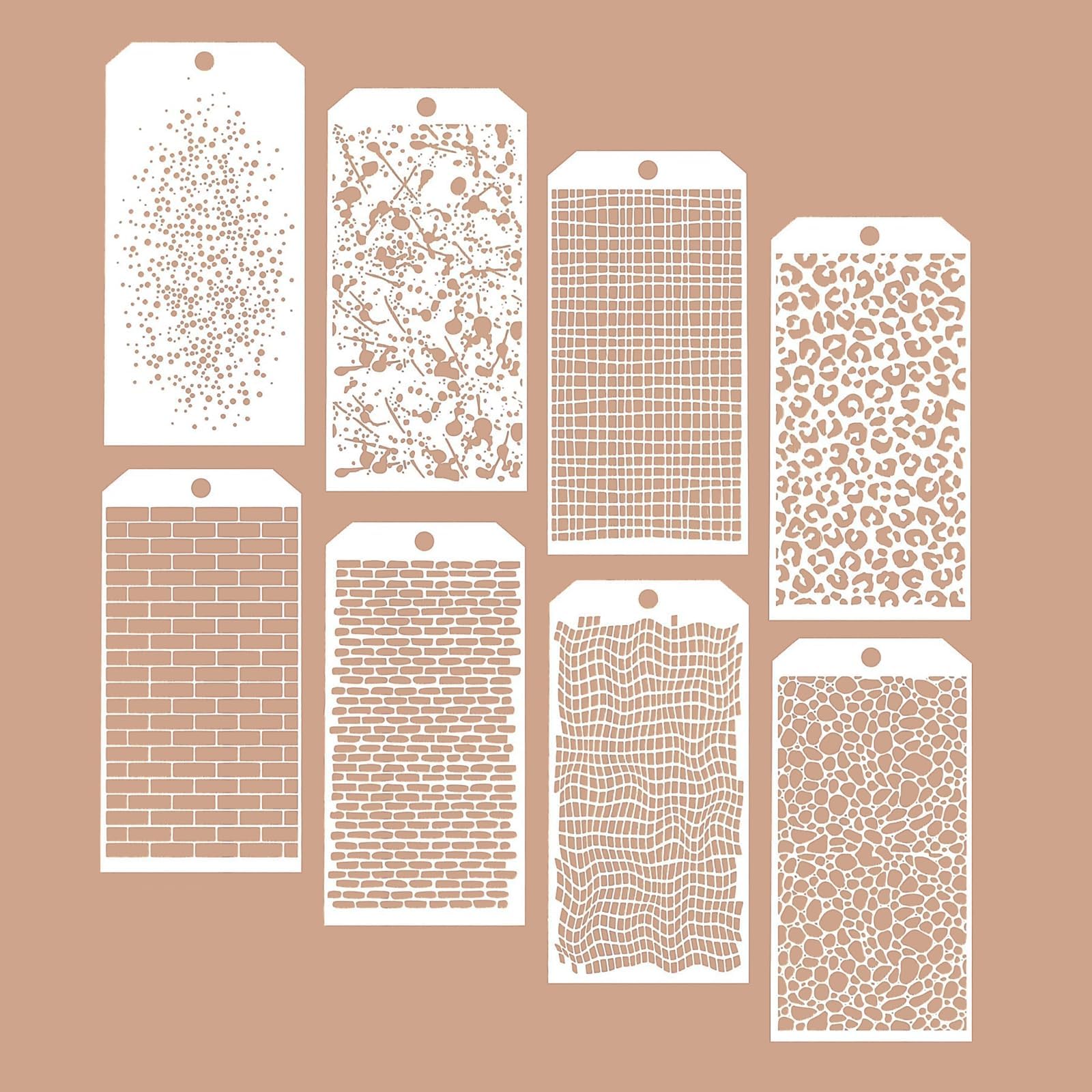 12 Mixed Media Stencils 9x5 Inch - Leopard, Brick, Dot Patterns For Fabric, Wood, Wall Art