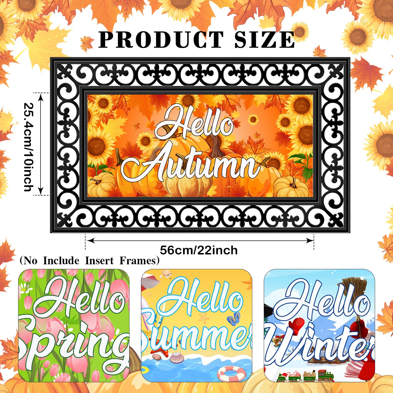 CASLON 4Pcs Seasonal Door Mat Inserts Interchangeable Entrance Doormats Holiday Welcome Hello Spring Summer Fall Winter Front Door Mat for Indoor Outdoor Christmas Home Decor 22in x 10in(No Frame)