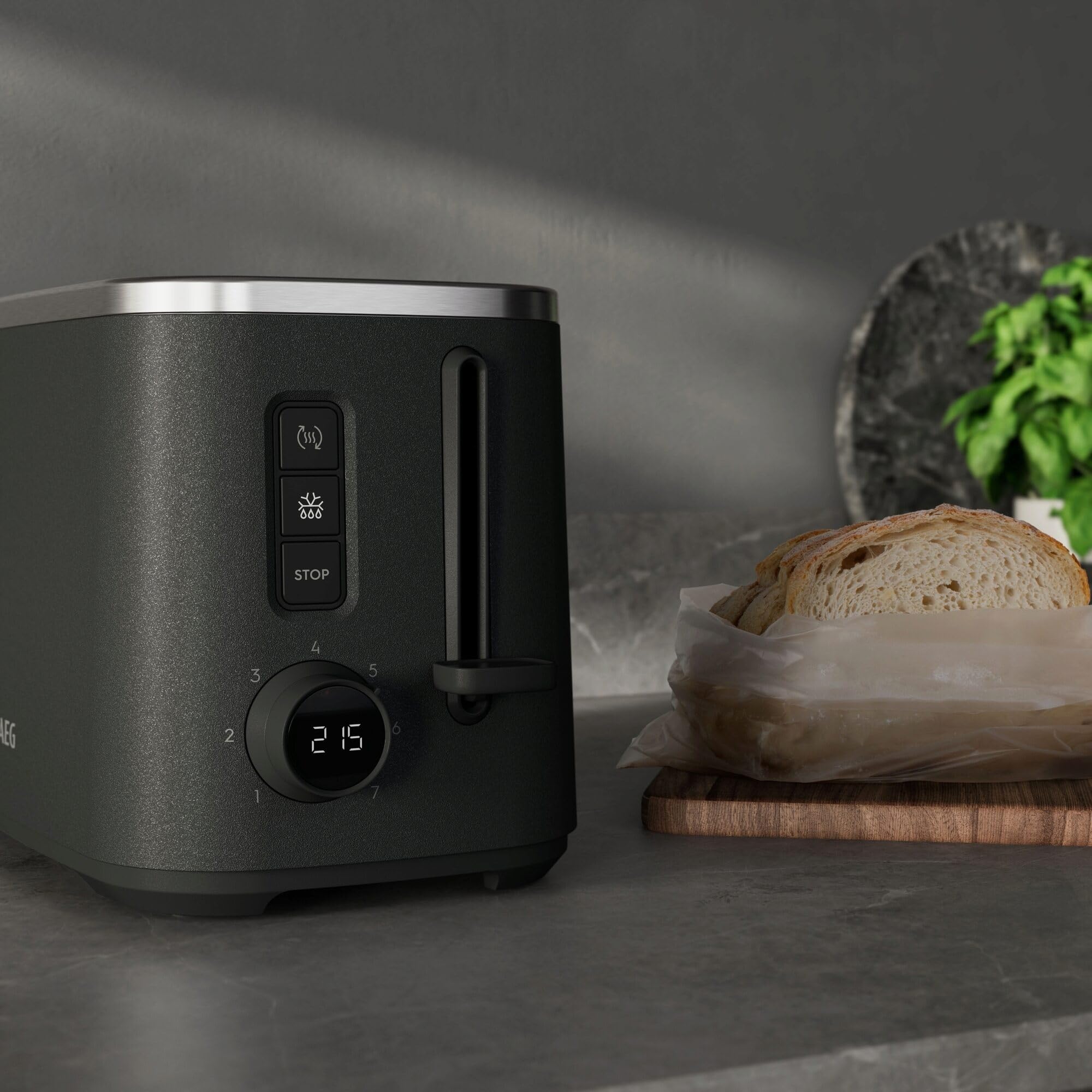 AEG Toaster Deli 5, 7 Toasteinstellungen, Countdown-Timer, Stopp-, Auftau-, Aufwärmknopf, Automatische Zentrierung, Cool-Touch-Gehäuse, 2 Breite Schlitze, Krümelschublade, Anthrazit, T5-1-4AN