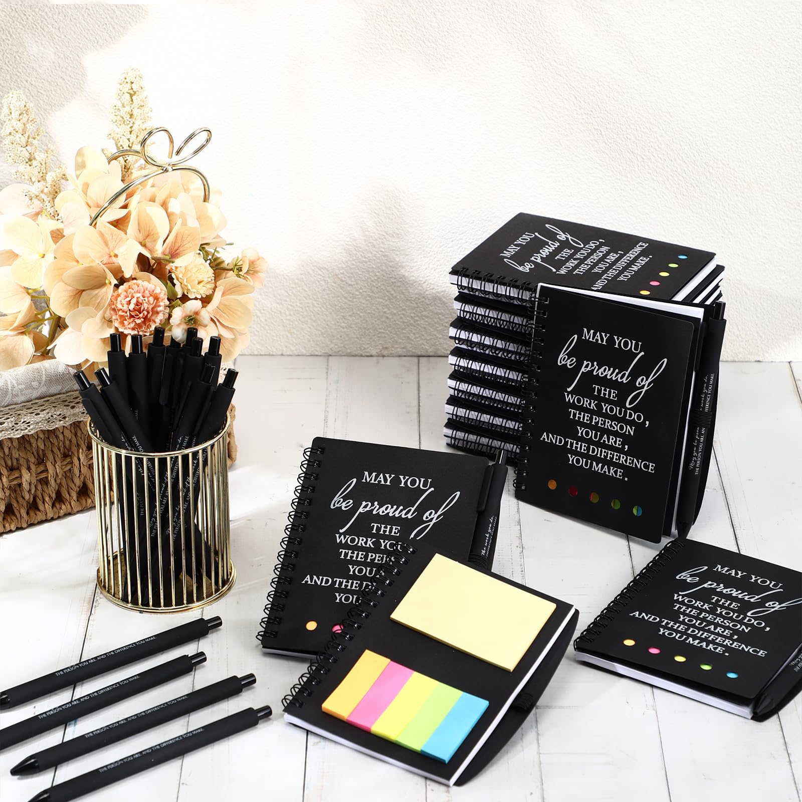 Resurhang Juego de 48 unidades/24 regalos de agradecimiento para empleados, regalo a granel para el regreso a clases, cuadernos A6, diarios inspiradores, bolígrafos, regalo de agradecimiento para