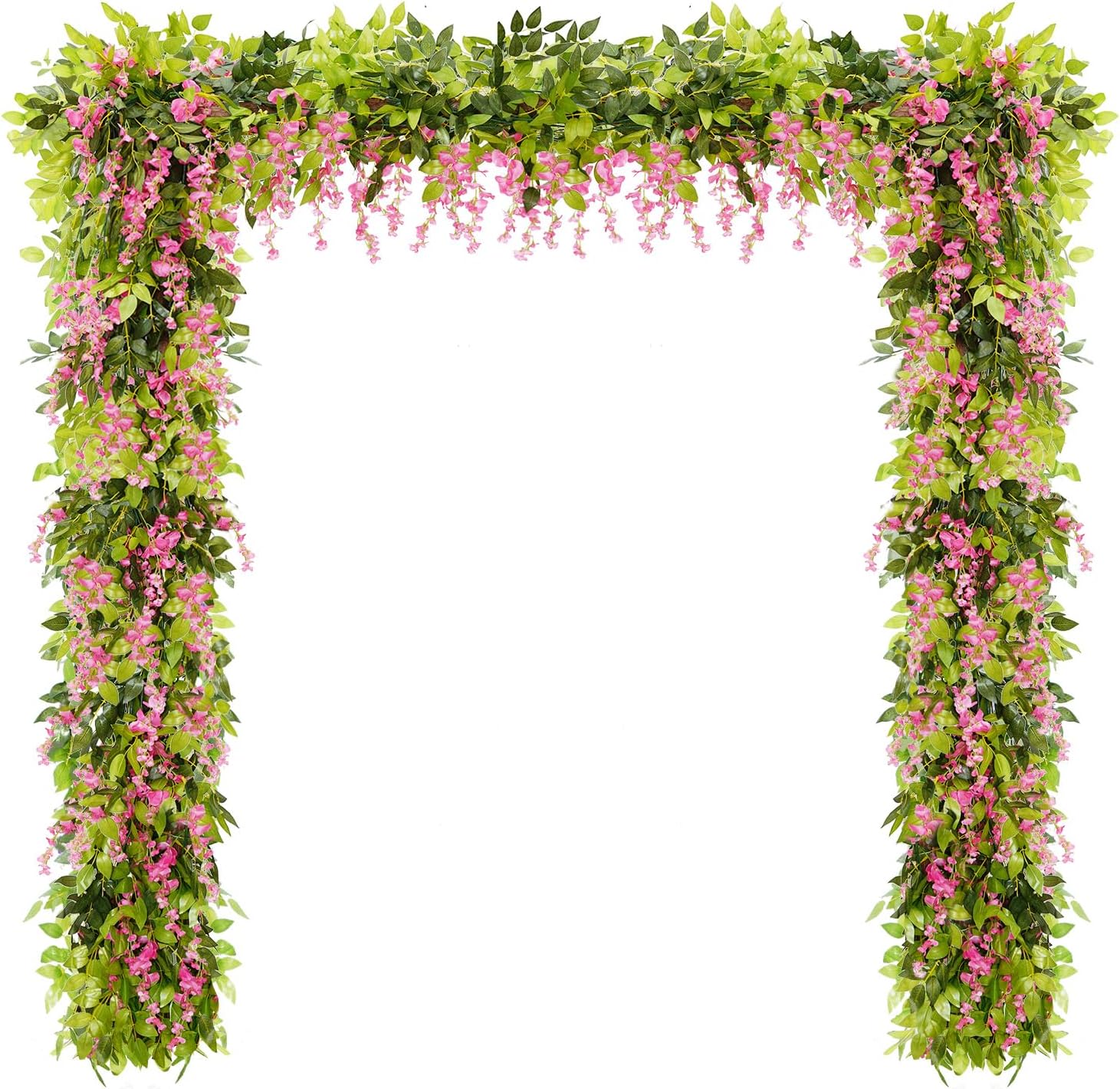 Dolicer Wisteria Artificial Flower Garland 8Pcs Total 48Ft, Artificial Wisteria Garland, Pink Wisteria Flower Vines, Silk Wisteria Hanging Flowers for Wedding Arch Outdoor Ceremony Garden Porch Decor Pink 8 Pcs