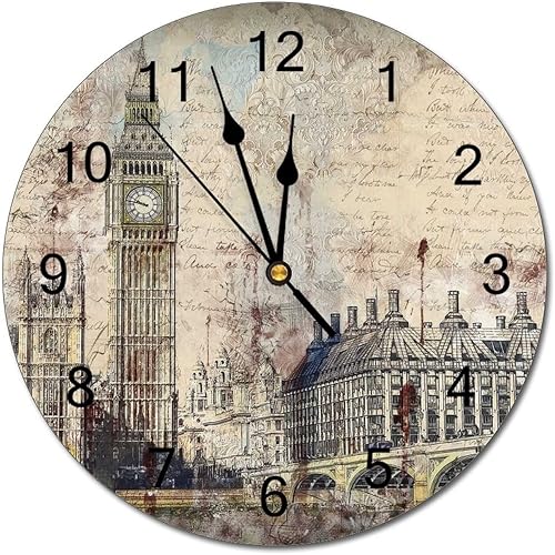Reloj de pared silencioso de PVC sin tictac puente de Londres Westminster edificio antiguo C 4 funciona con pilas 98in reloj redondo de granja