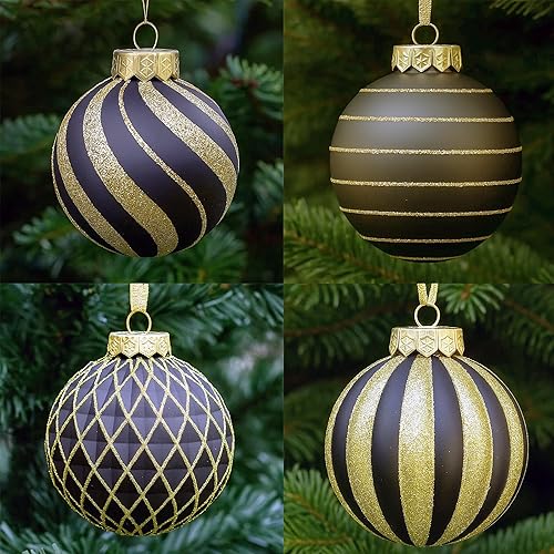 Miniatura 15 de SLEETLY Adornos Negros Grandes para Árbol de Navidad de Granja, Decoraciones Navideñas de Vacaciones para Navidad - Bolas de Nieve y Copos de Nieve