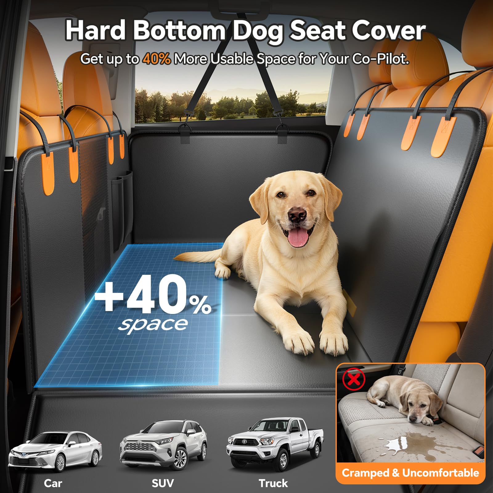 FALDAA Dog Car Seat Cover, Back Seat Extender for Dogs 400LBS Capacity, Dog Hammock for Car PU Leather, Hard Bottom Dogseat Cover Universal Car Fit, Waterproof DogSeat Cover for Car SUV Truck - image 2