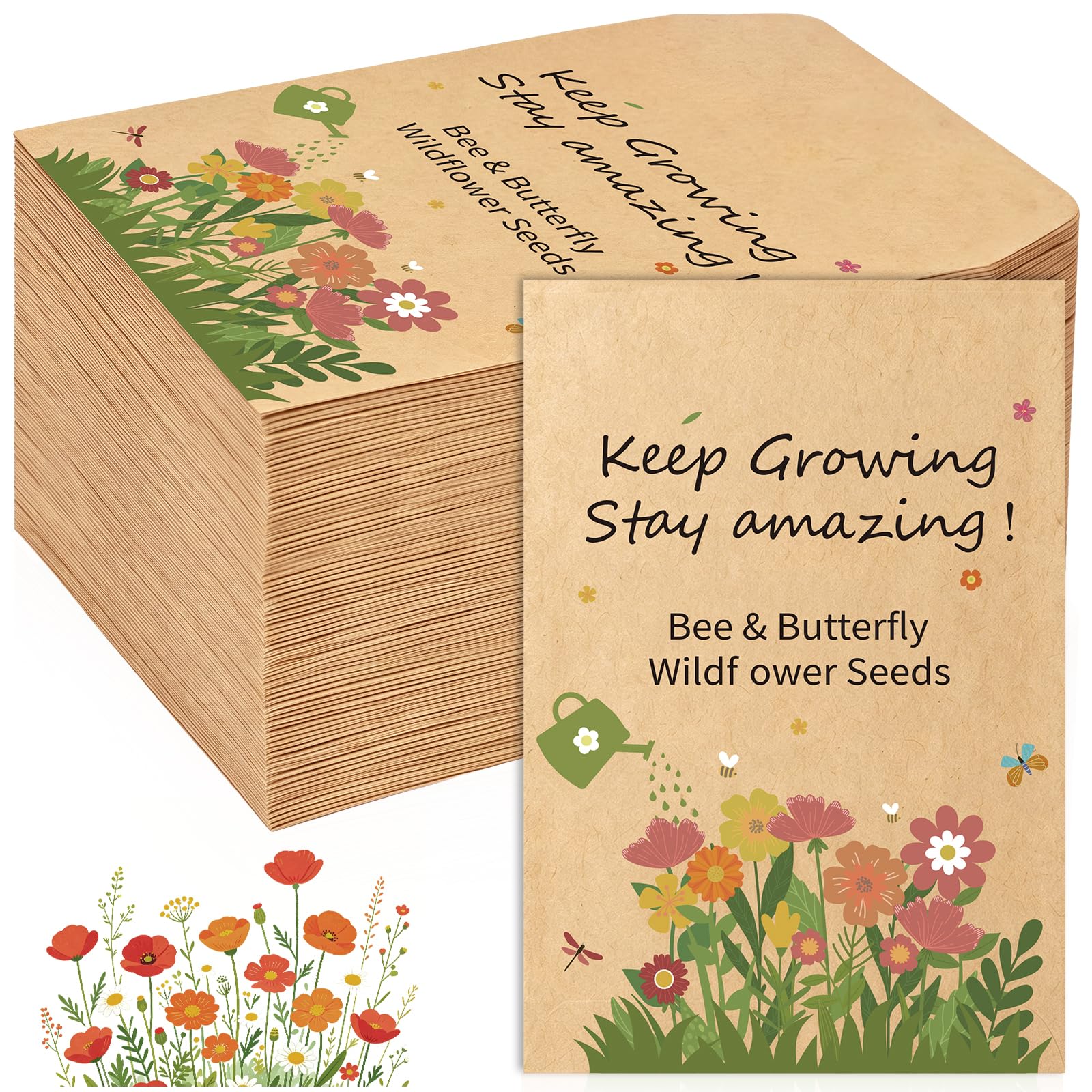 60 PCS Wildflower Seed Packets Envelopes, 10x7cm Seed Bags with Keep Growing Stay Amazing, End of Term Teacher to Student Gifts, School Leavers Gifts, Party Bag Fillers Gift(Seeds Not Included)