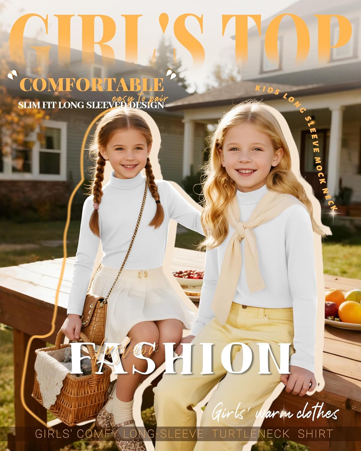 Girls Mock Turtleneck Long Sleeve Shirts Kids Soft Slim Fit Undershirt Warm Casual Base Layer Fall Winter Top(White,13-14 Years) - Image 2