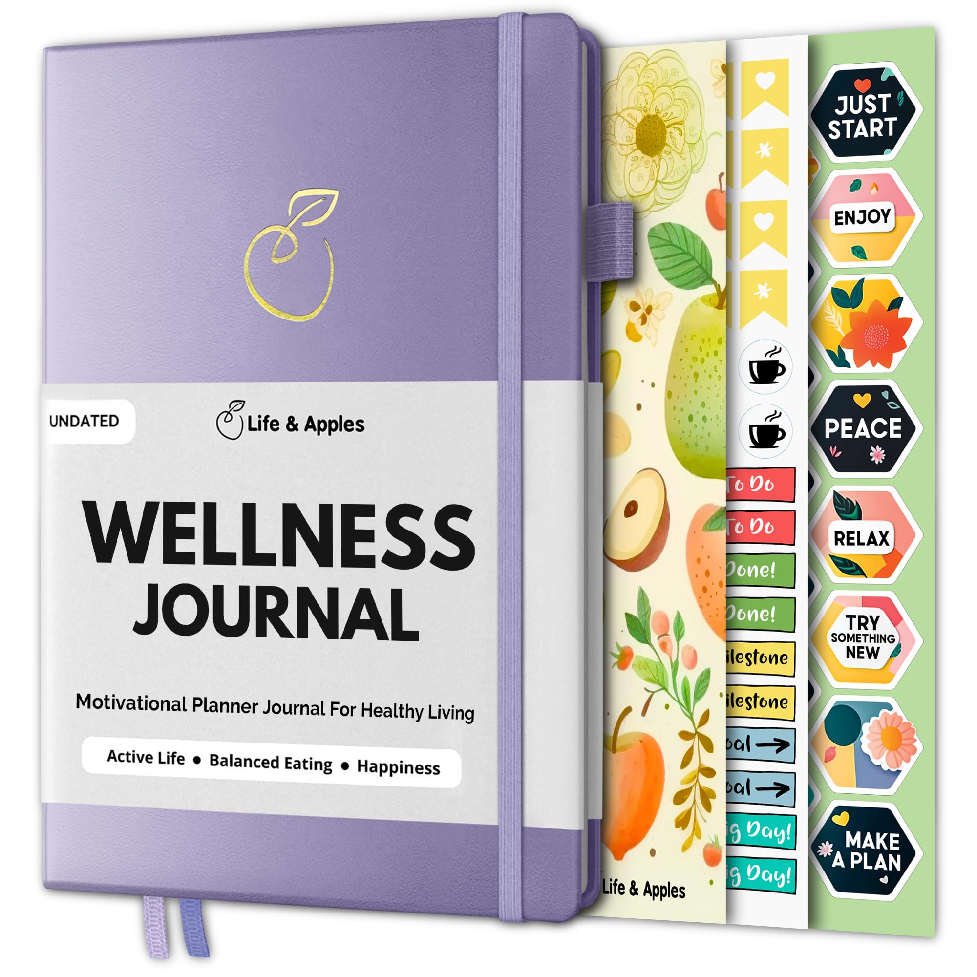 Life & Apples Daily Wellness Journal - Guided Journal & Planner for Wellbeing, Gratitude & Healthy Routines | Food & Fitness Journal, Habit Tracker,