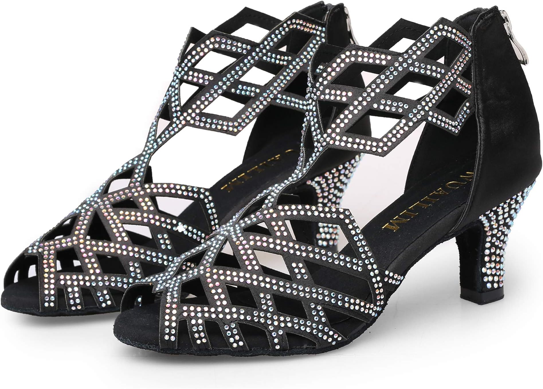WUAILIMWomen's Ballroom Rhinestone Dance Shoes, Latin Salsa Bachata Practice Performance Dancer Shoes