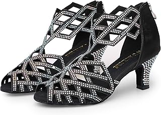 Women's Ballroom Rhinestone Dance Shoes, Latin Salsa Bachata Practice Performance Dancer Shoes
