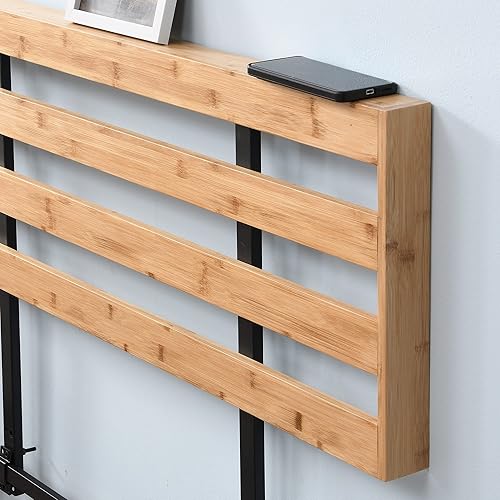 Miniatura 9 de Cabecera de bambú, tamaño KingCal King, altura ajustable, base de cama de plataforma de metal, solo cabecero, estante de cabecero, fácil de limpiar,