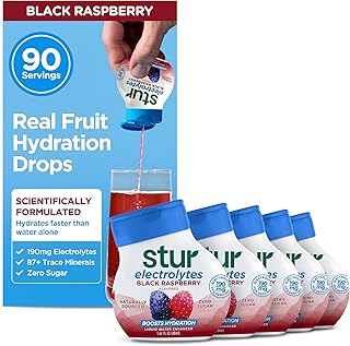 Stur Electrolyte Water Enhancer | Sweetened with Stevia | High in Antioxidant Vitamin C | Sugar Free | Zero Calories | Keto | Vegan | 5 Bottles, Makes 90 Drinks (Black Raspberry)