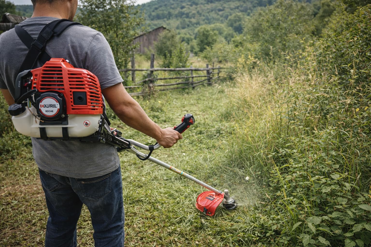 Desbrozadora Kuril KDC43 a Gasolina 43 CC | Carenada Antivibración | Incluye Disco y Arnés Acolchado | Ideal para Jardinería