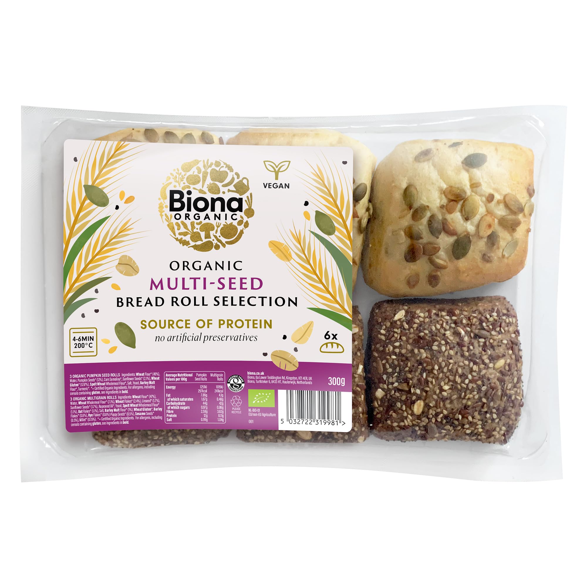 Biona Organic Multi-Seed Bread Roll Selection 300g - 4 Pack