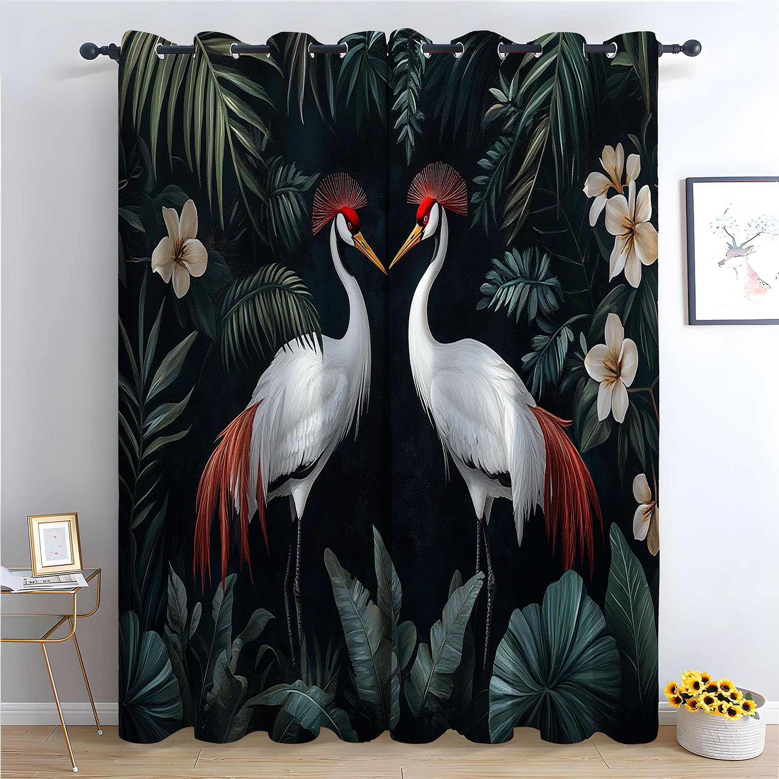 Rideaux occultants salon aspect opaque feuilles tropicales oiseaux