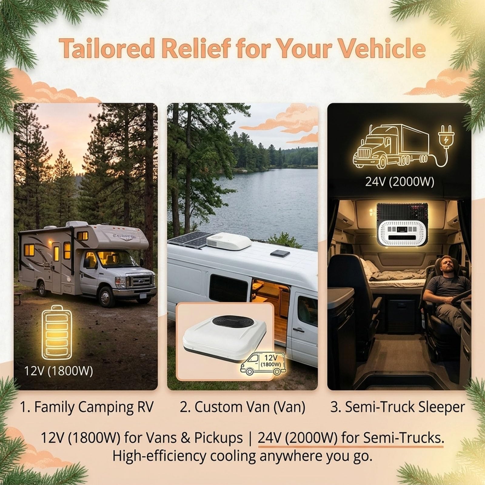 DC 12 Volt 24 Volt Climatizzatore per Camper da Tetto 1800W Raffreddamento Inverter Stazionario con Protezione Batteria per Notte Camion Roulotte Camper(Rotor Type,24V)