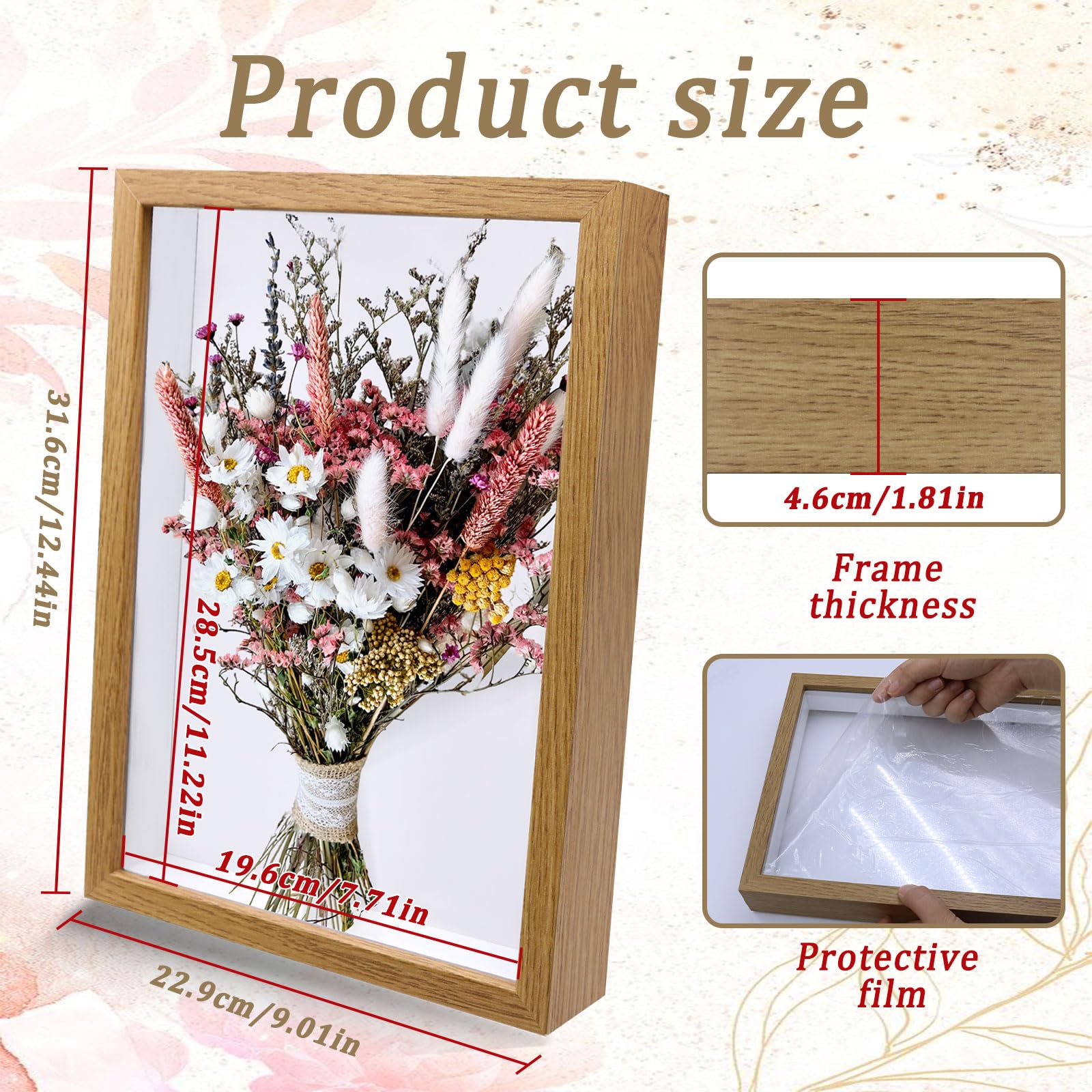 Cadre Profond avec Vitre pour Objet 3d A4 Cadres Photo Profond À Remplir Facile À Réaliser soi Même Cadre Fleurs Séchées Pour les Bouquets de Mariage, les Souvenirs, les Décorations Diy