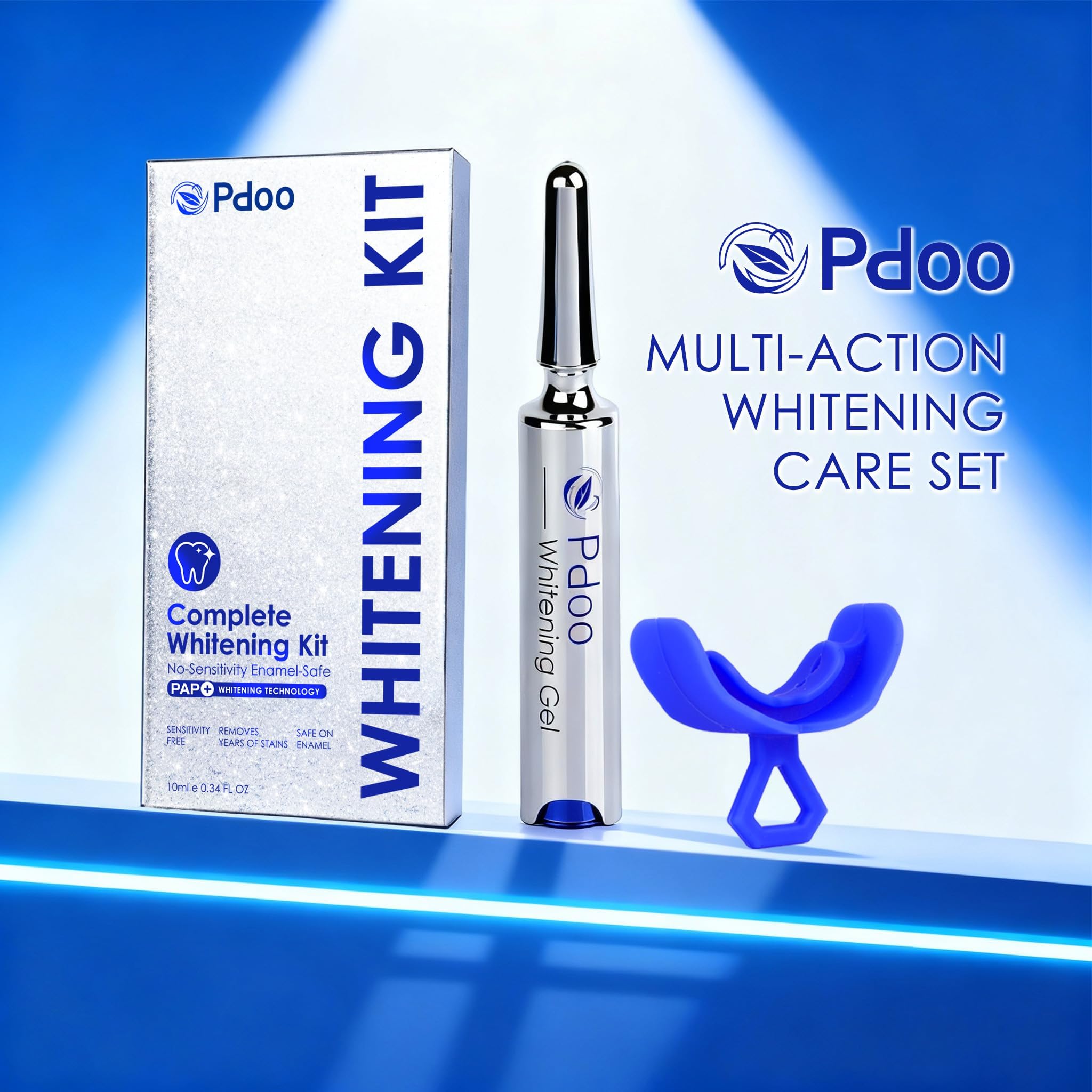 Kit de blanqueamiento dental con Pap+ | Bolígrafo de gel blanqueador de dientes de 10 ml y bandeja de blanqueamiento de silicona para todos los dientes, sin sensibilidad, sin peróxido y kit de