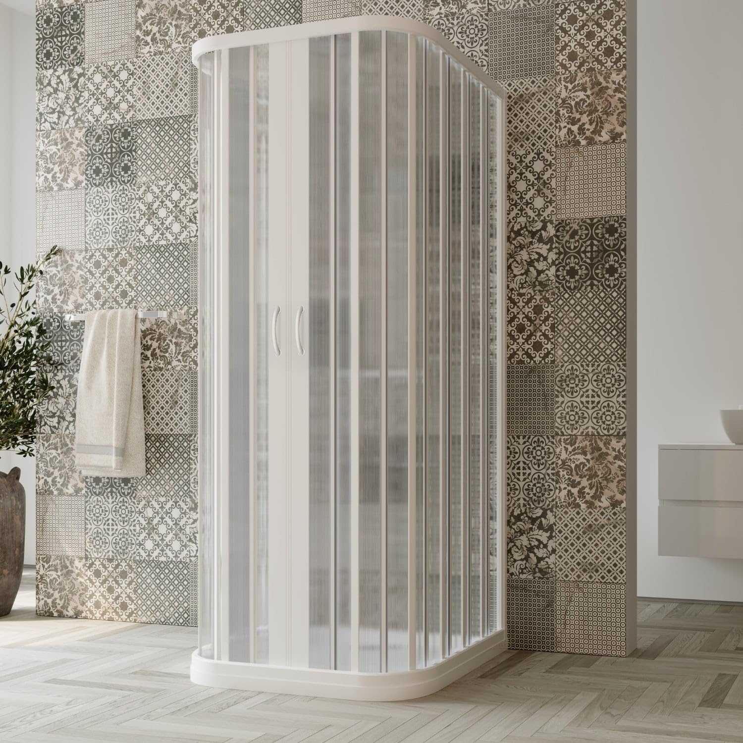 Mampara de ducha de 3 lados de PVC con fuelle 70 x 70 x 70 cm H 185 mod. Narciso con apertura central
