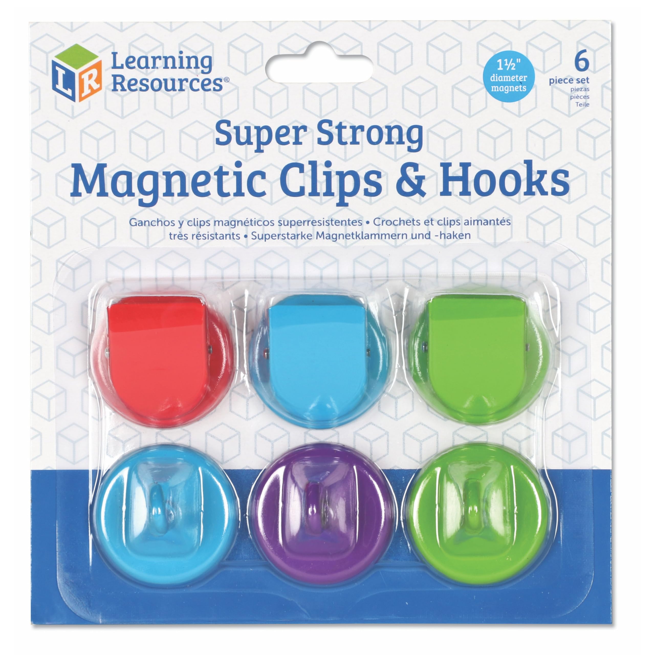 Learning Resources Super Strong Magnetic Hooks & Clips, Classroom Hook and Clips, Four Colors, Homeschool Supplies, Office Supplies, 6 Pieces
