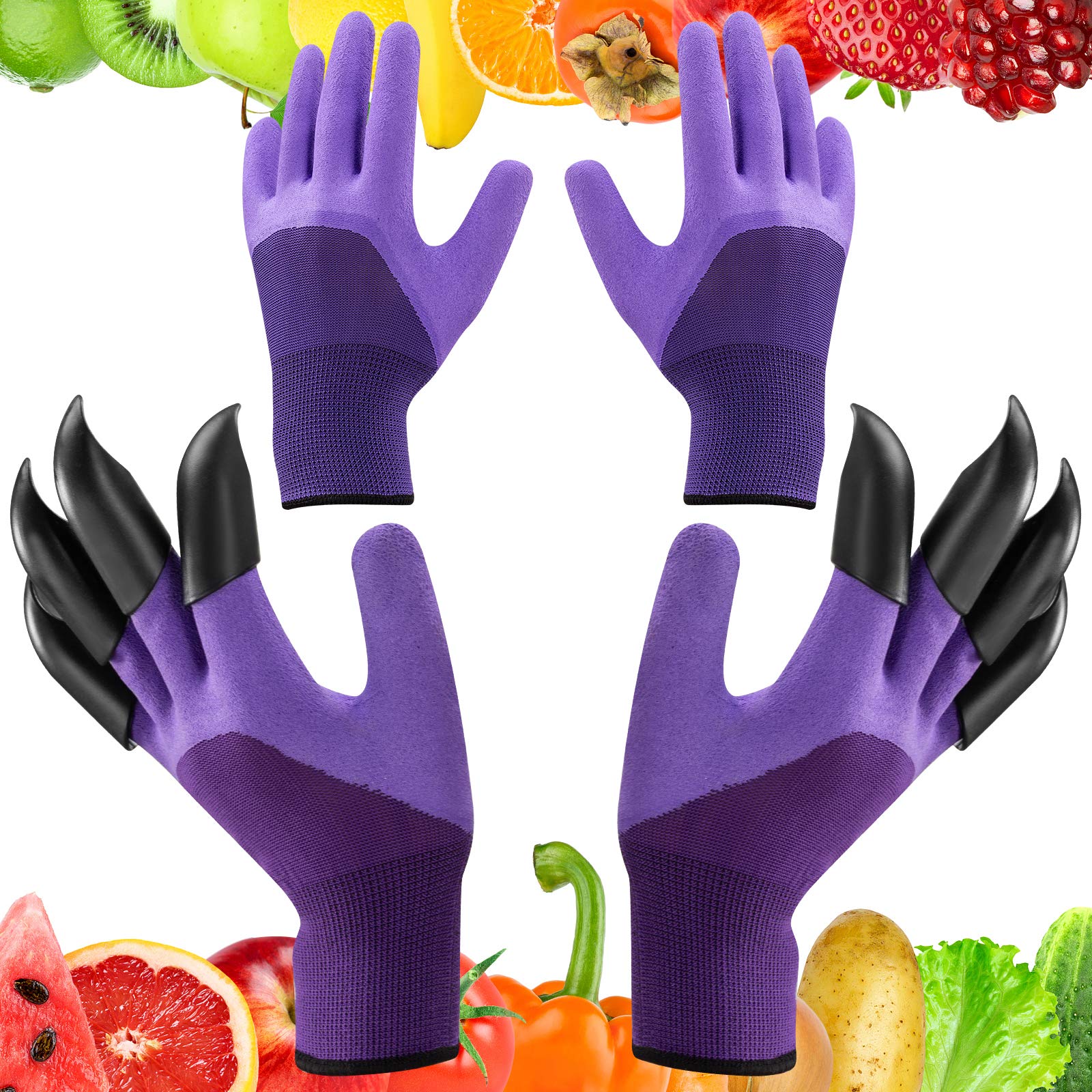 Guanti da giardinaggio con artiglio per piantare lo scavo, ideali come regalo per il giardinaggio per donne e uomini (2 paia, viola)