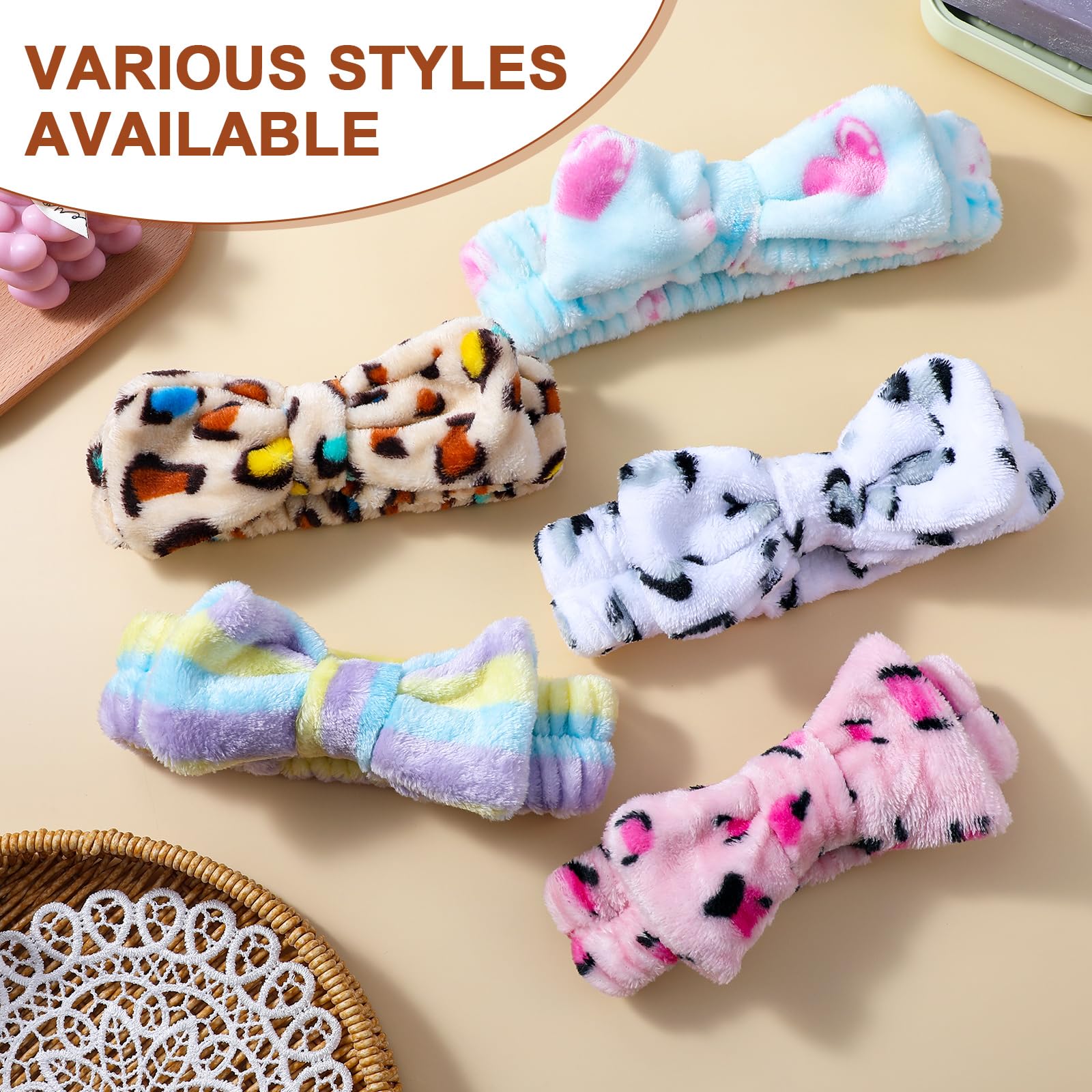 LNGUB 5 Packs Spa Headband with Cute Bow for Women and Girls Elastic Makeup and Skincare Hair Band for Shower and Face Washing - Image 4