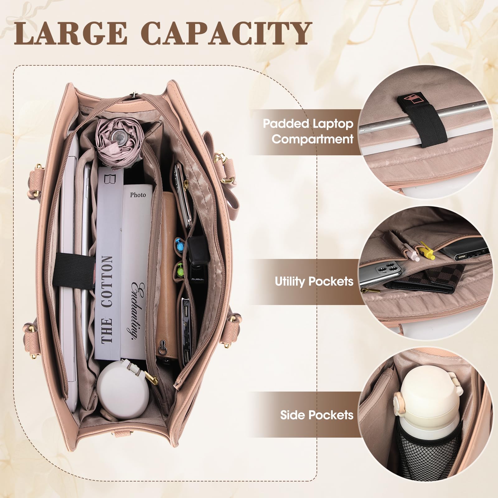 RAINSMORE Borsa da Lavoro Donna con Pochette Borsa Porta PC 15,6 Pollici Grande Borse a Mano Pelle PU Borse Messenger per Affari Ufficio Università