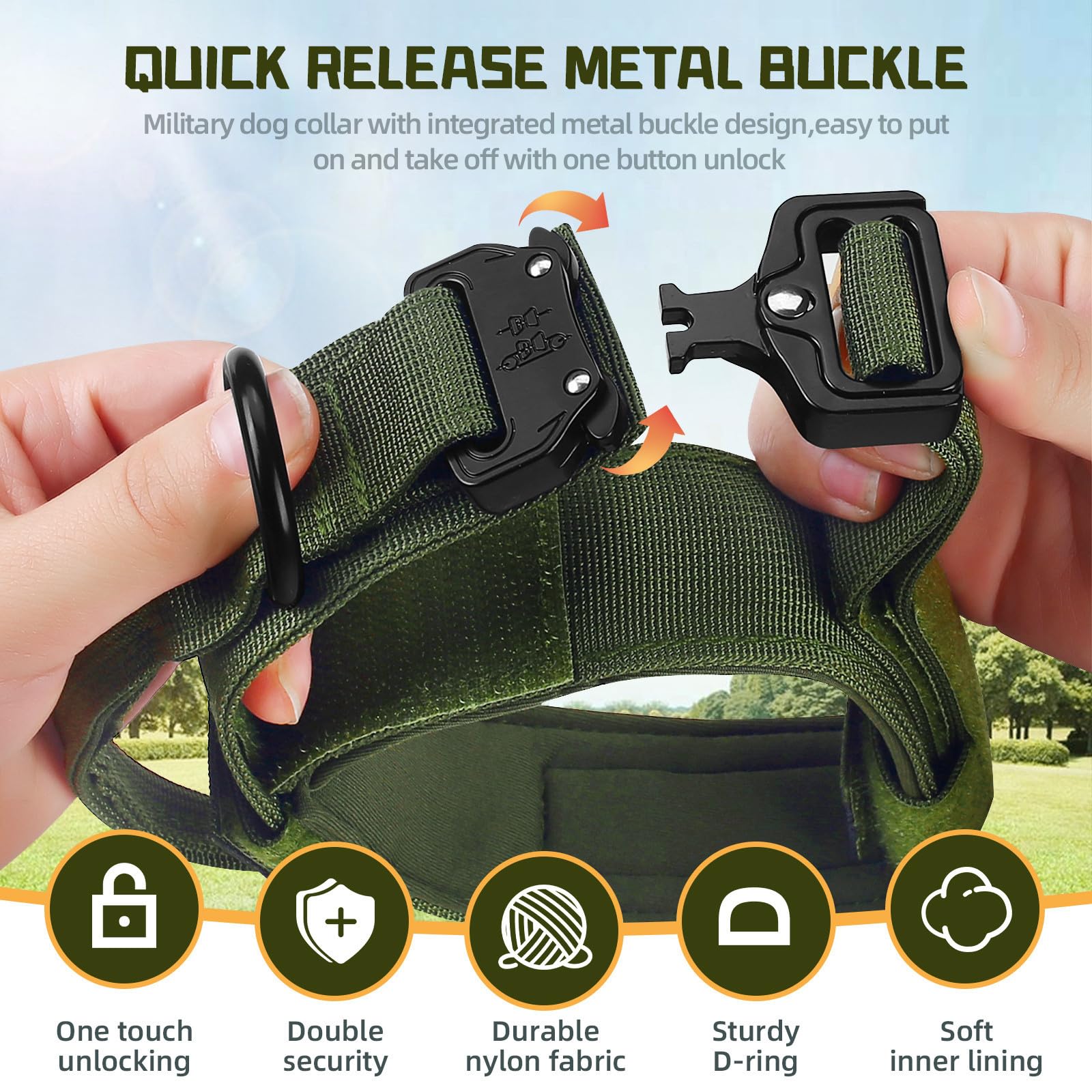 PET'S HUB Nylon Dog Collar with Safety Buckle, Adjustable Pet Collars with Soft Neoprene Padding, Dog Collar. (Army Green, Medium) - Image 4