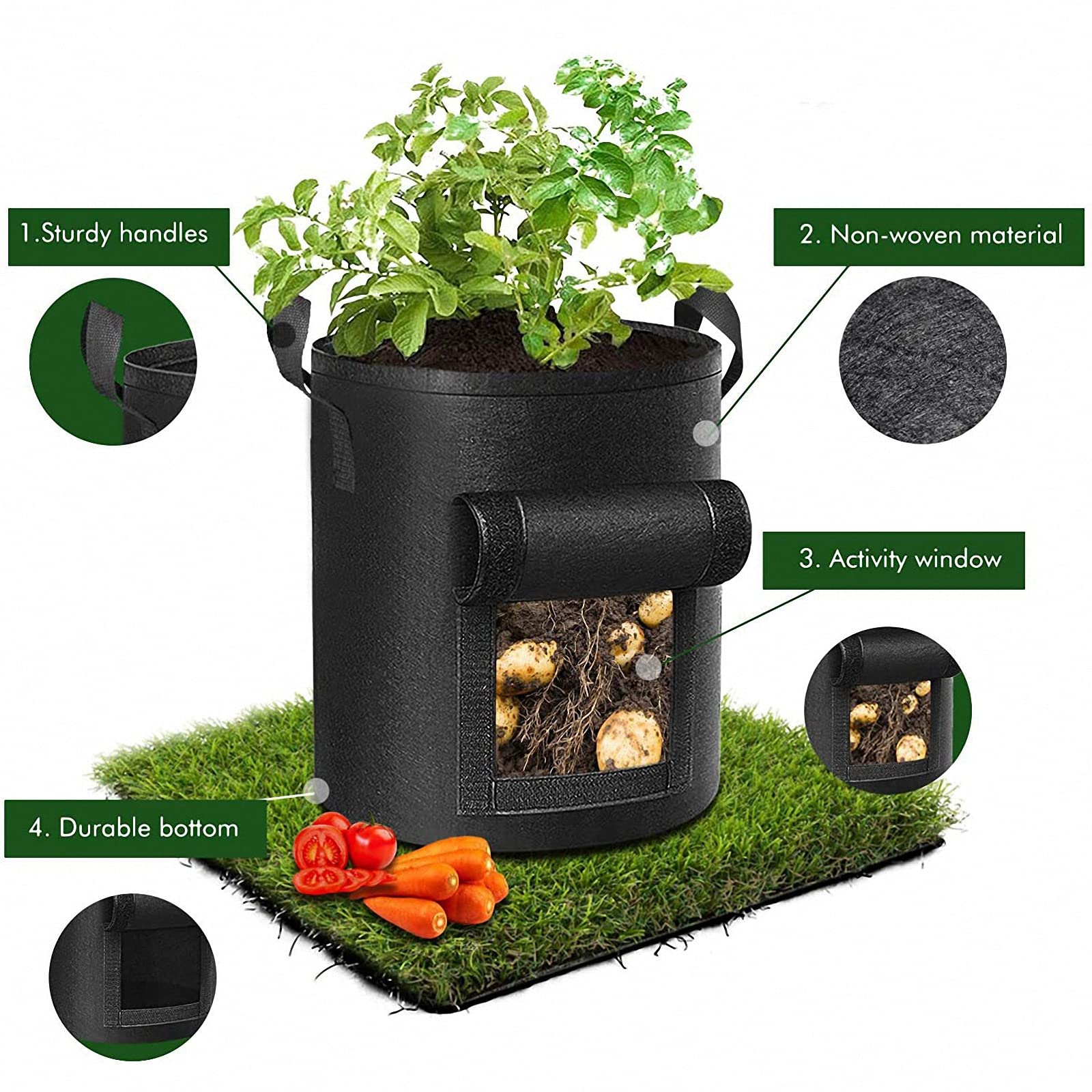 Bolsa de Cultivo de Patatas de Tomate, Bolsa de Cultivo de Plantas de 4/5/7/10/15 galones, Bolsa de plantación de Fresas de Patata de Fieltro no Tejido