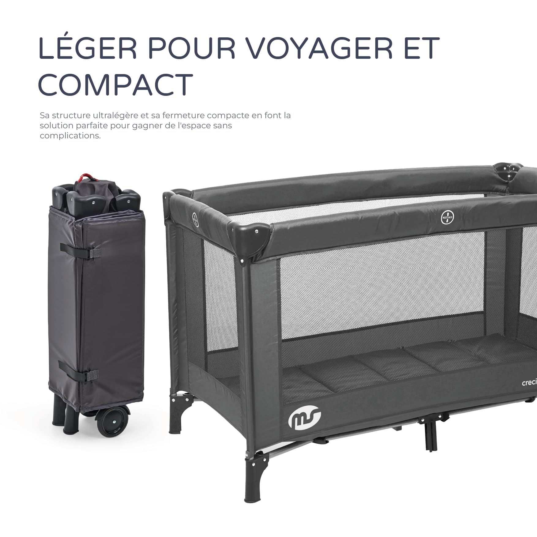 MS BabyWorld - Lit Parapluie BASIC - Pour Bébé 3 Pièces 120 x 60 cm | Inclut un matelas et un sac de transport | Dès 0+ mois jusqu’à 15 kg | Pliage et montage faciles | Structure légère et très stable
