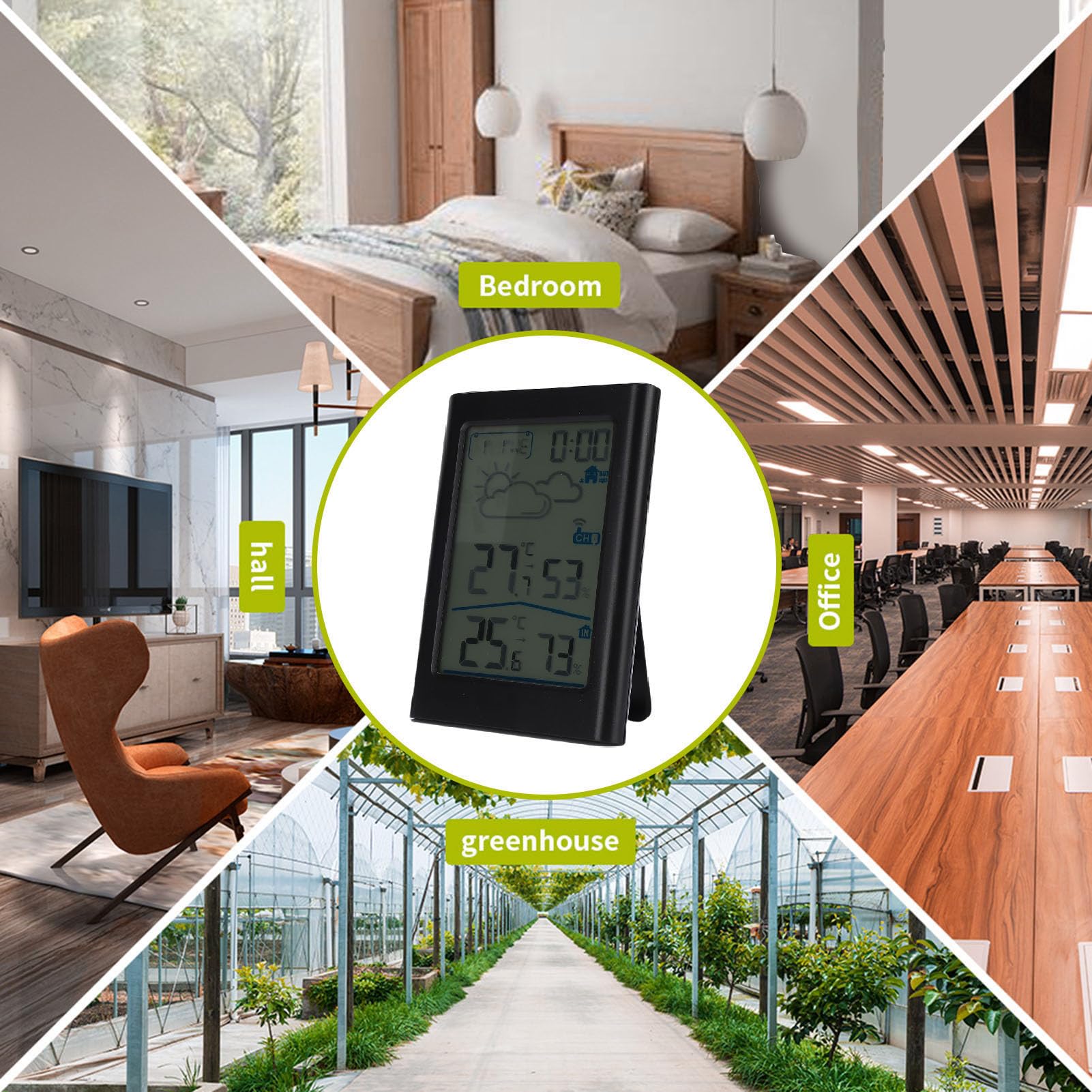 Asixxsix Termometro Meteorologico Digitale, Monitoraggio di umidità della Temperatura per Igrometro Esterno Interno Wireless con Previsioni da 12 a 24 Ore per il Patio Domestico