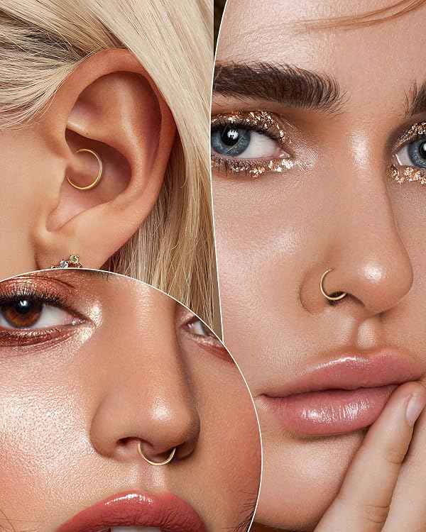 COCHARM 14K Solid Gold 20g Large Nose Ring Hoop for Women Man 14K Real Gold 20g Hoop Nose Piercing 9mm 14Kt Yellow Gold Nose Earrings by COCHARM - Image 2