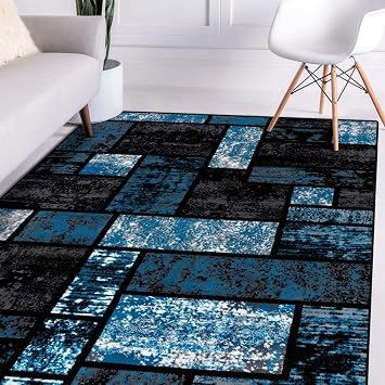 LUXE WEAVERS Modern Geometric Squares Turquoise 5x7 Area Rug for Living Room