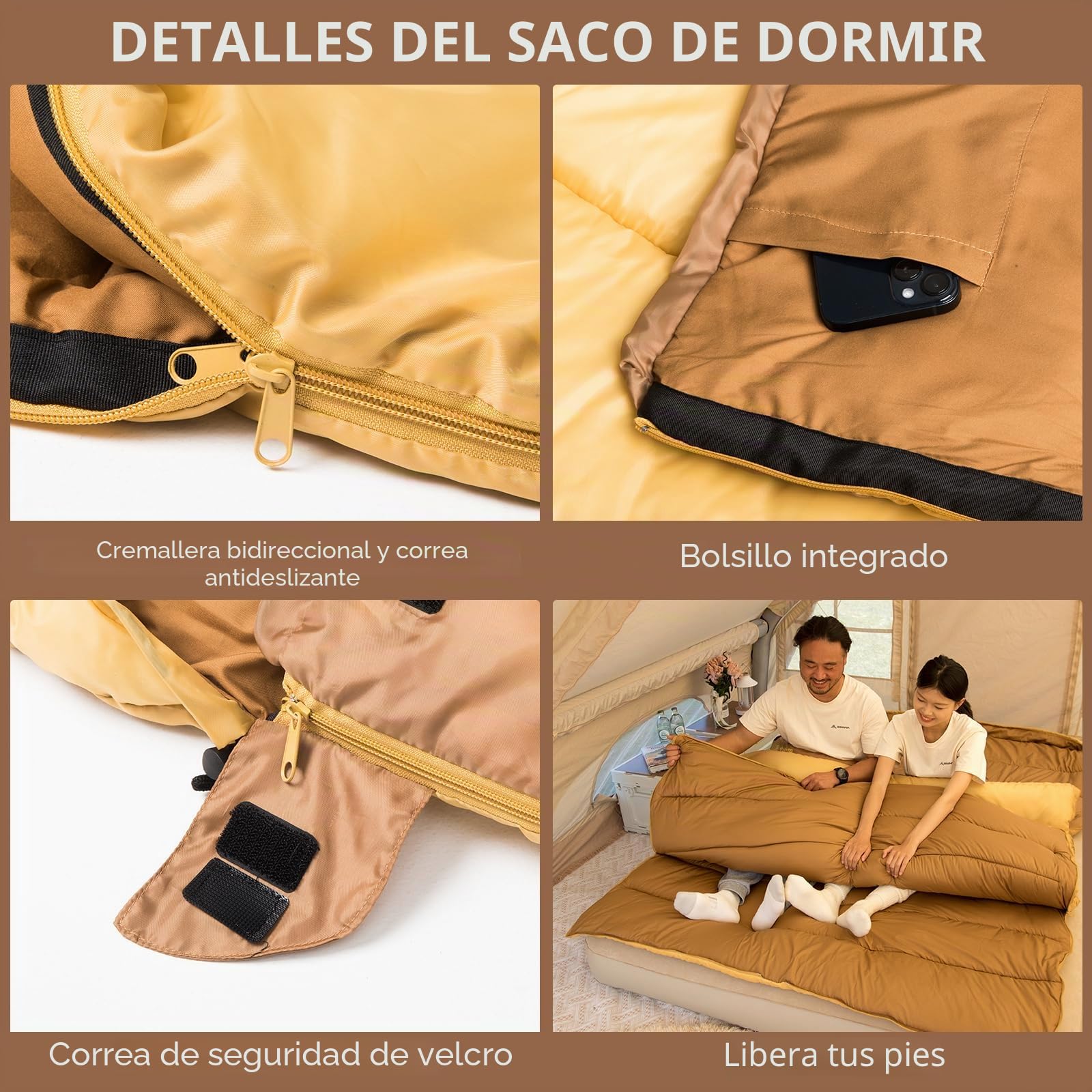 BISINNA Saco de Dormir Doble de Invierno 0 Grados, Gran Saco de Dormir cálido Impermeable, Adecuado para Acampar al Aire Libre, caravaning Viaje 4.2kg