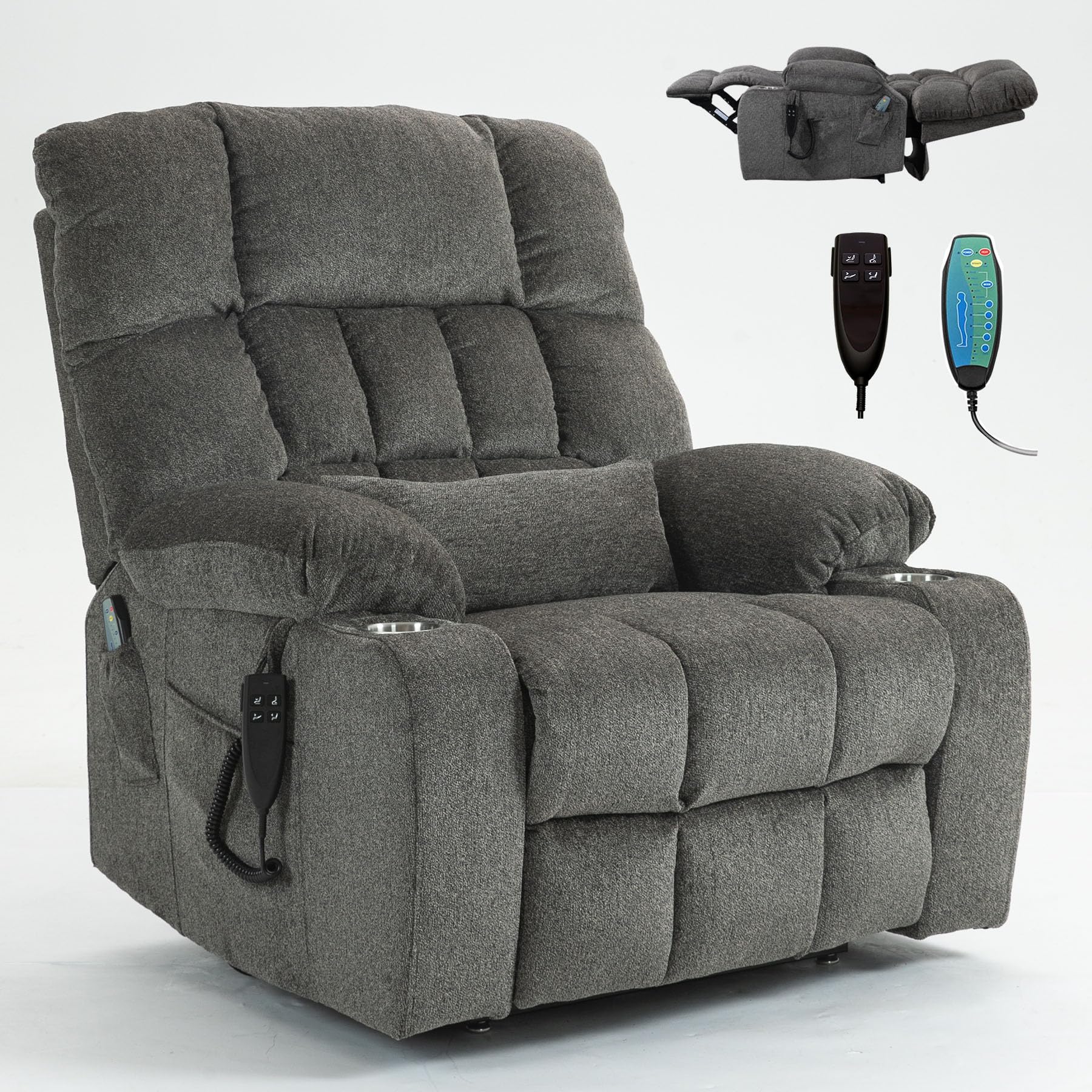 Photo 1 of **Incomplete—only two pieces.***RHHVVR Oversized Power Recliner Chair for Big and Tall 400 LBS, 25.5" Extra Wide Electric Lift Chair with Heat and Massage, Dual Motor 180° Lay Flat Recliner Living Room Sofa, Chenille Big Lift Chair