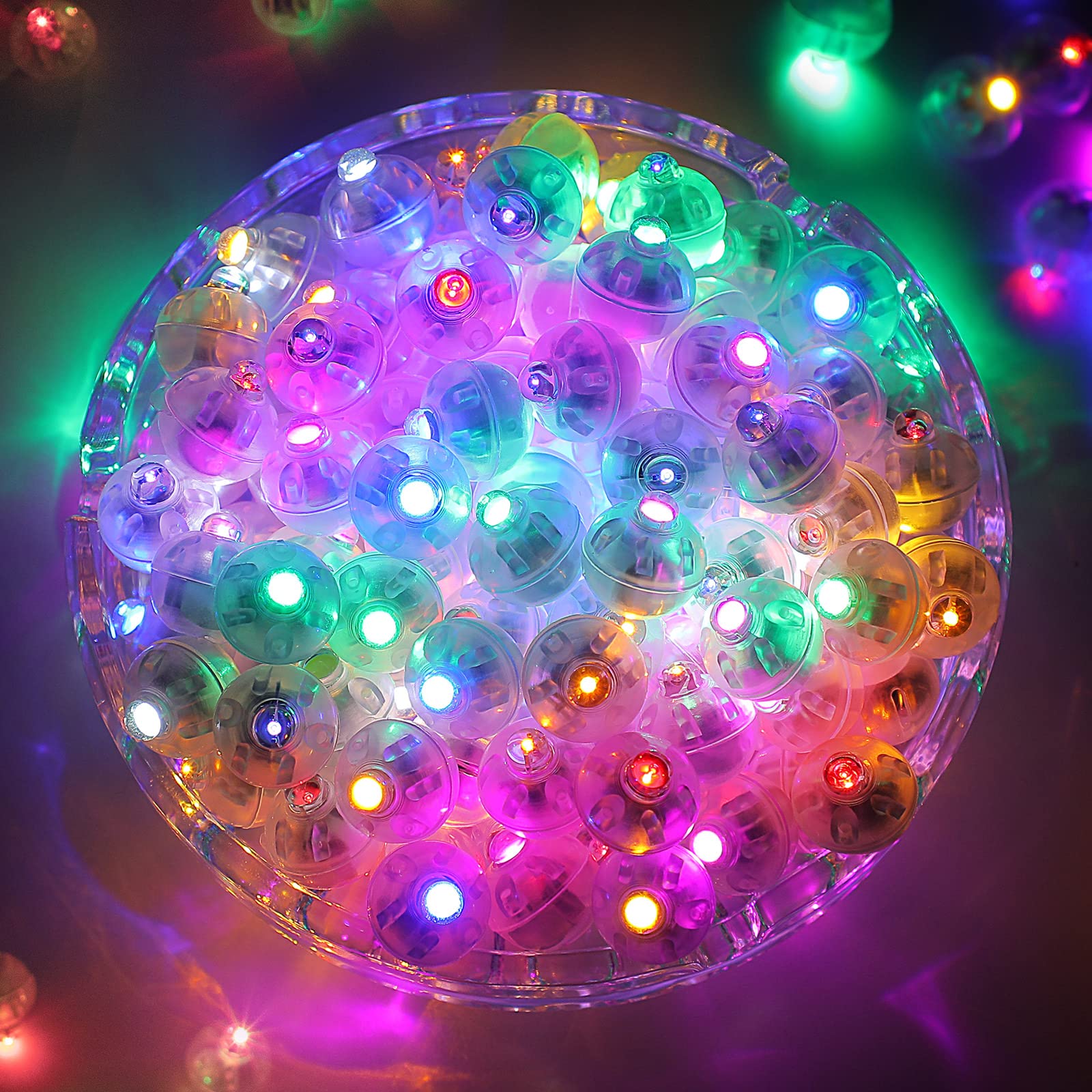 ZGWJ 100pcs Multicolor Balloon Lights Mini, Battery Powered, Long Standby Time Waterproof Tiny Led Round Flash Light for Paper Lantern Latex Clear Balloon Wedding Party Christmas Halloween Decoration