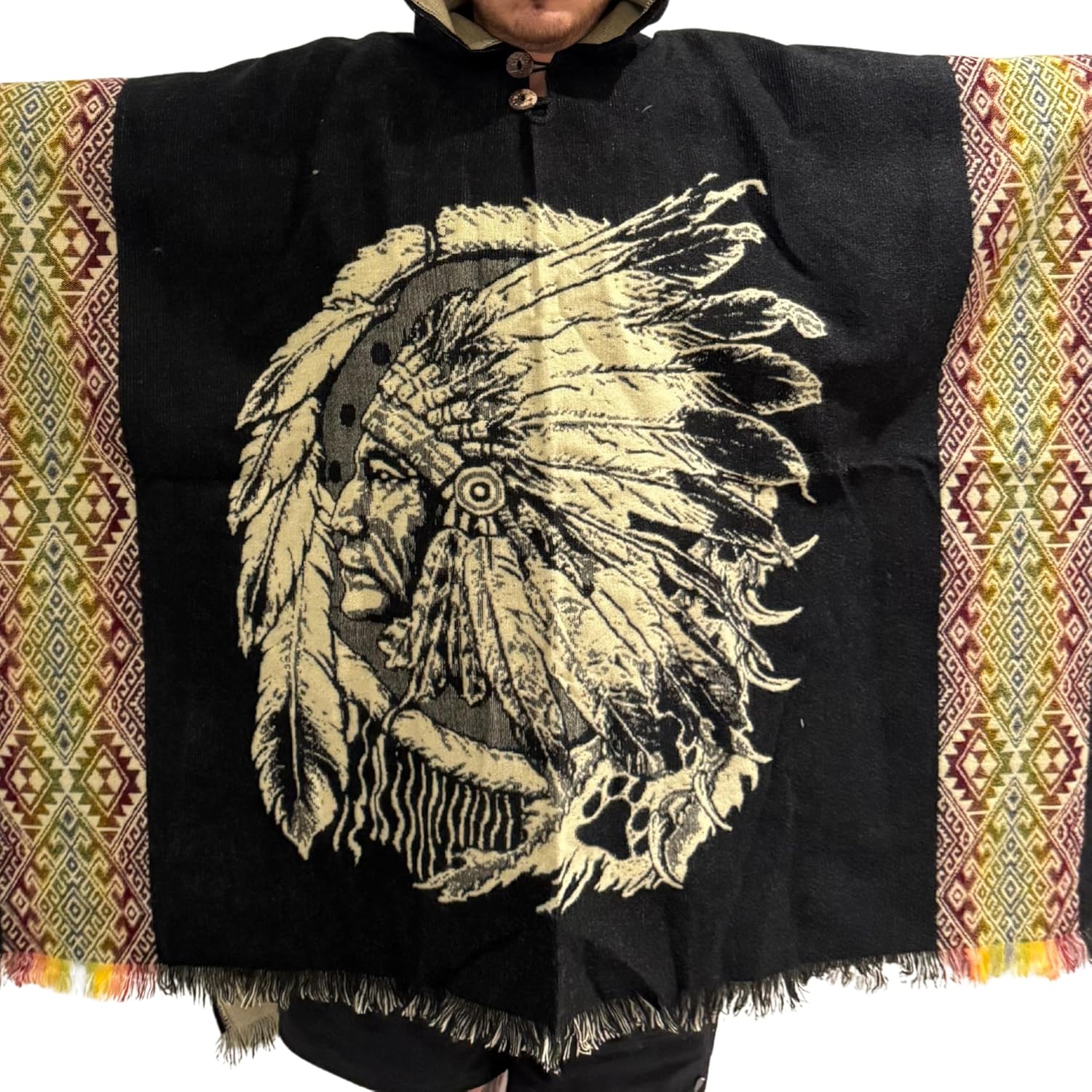 Gamboa Alpaca Wool Mexican Poncho with Hood for Men Hoodie Pancho Mens Western Hooded Serape