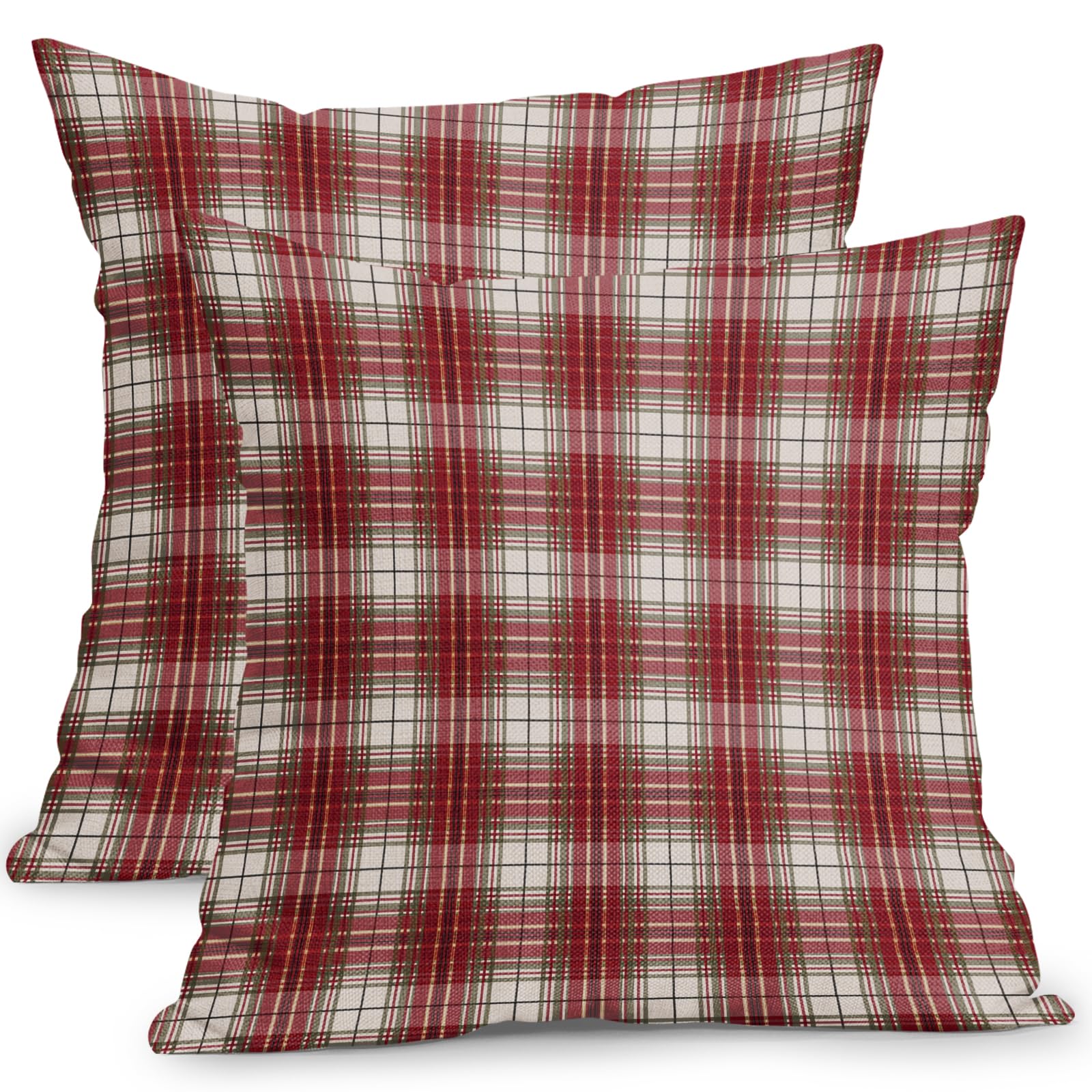 Photo 1 of ABSOP Christmas Pillow Covers 18x18 Inch Red Gingham Decoration Plaid Pillow Covers Set of 2 Winter Holiday Throw Pillow Covers for Chair Bedroom Living Room Home Decor