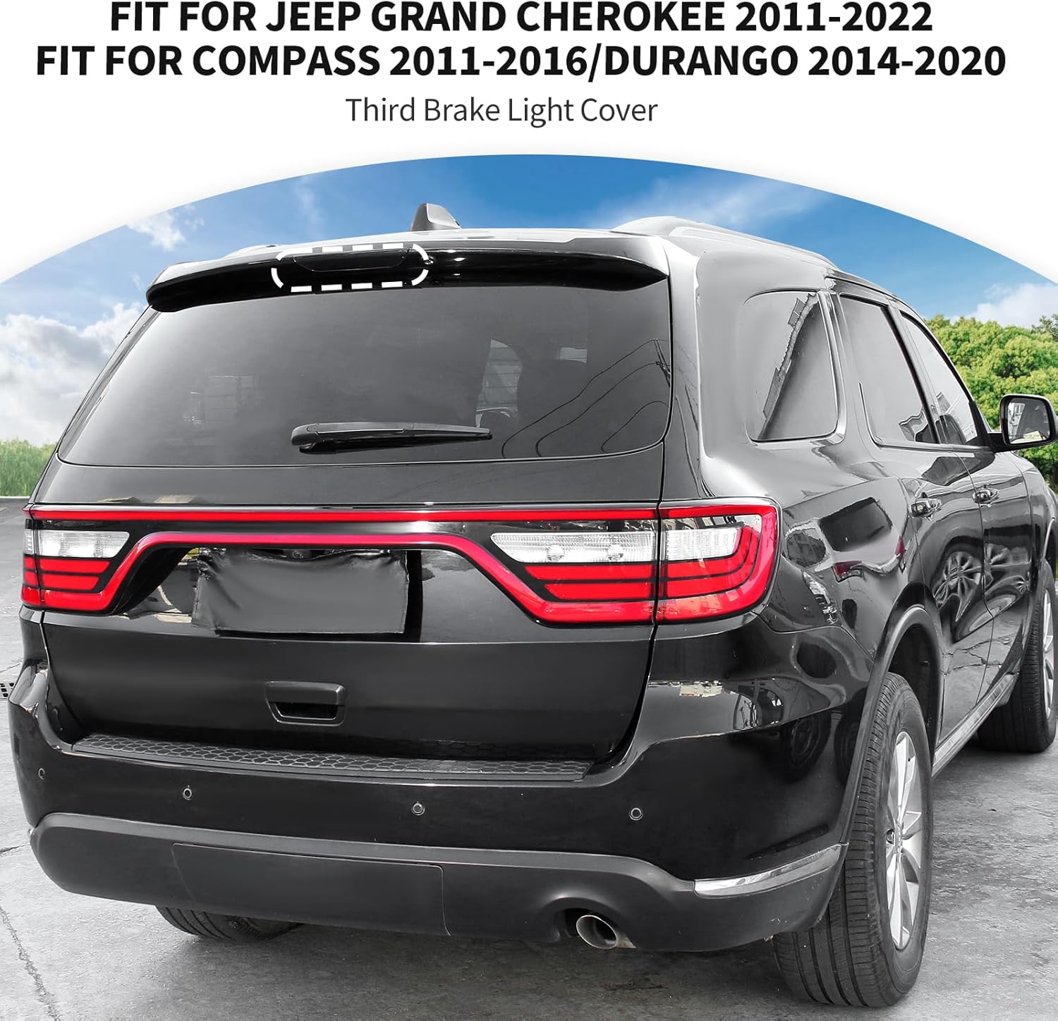 JeCar Third Brake Light Cover High Mount 3rd Brake Light Trim Compatible with Jeep Grand Cherokee 2011-2022/Compass 2011-2016/Durango 2014-2020, Smoked Black