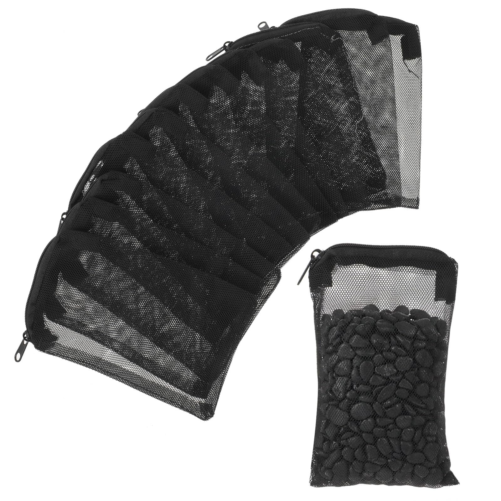 Ouligay 12 Pcs Aquarium Mesh Bag, 5.9" X 3.9"Small Mesh Bags with Plastic Zipper Aquarium, Aquarium Media Bag, Reusable Filter Media Bag for Activated Carbon, Bio Filter Balls, Filter Stones(Black)